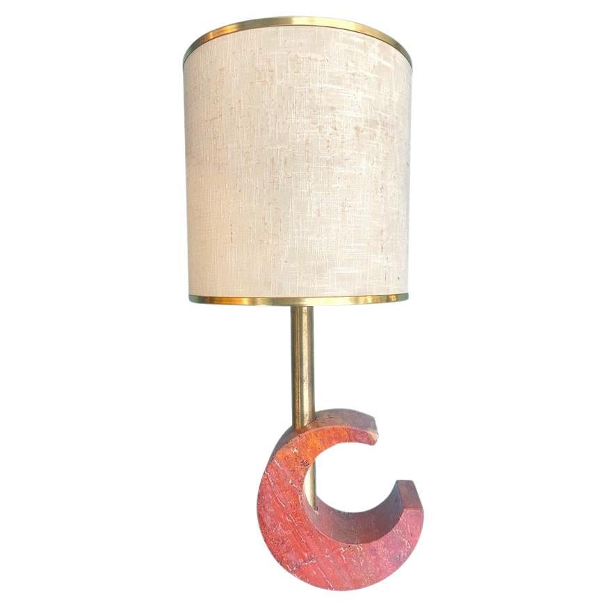 A large Italian 1970s red Venetian marble and brass lamp with orignal shade For Sale