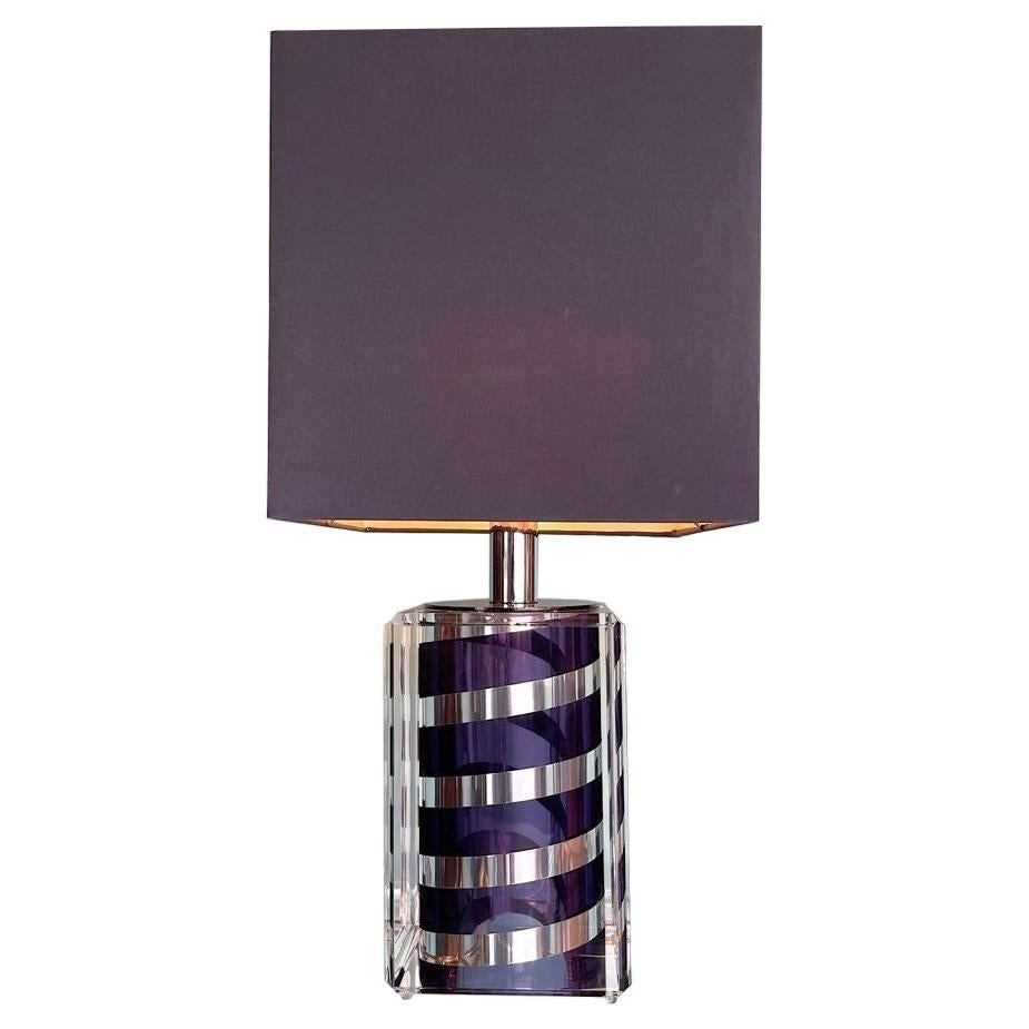 A large Italian 1970s Romeo Rega lucite and chrome lamp in purple and chrome