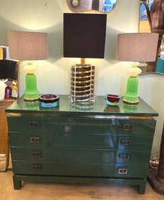 A large Italian 1970s Romeo Rega lucite lamp with chocolate and brass stripes