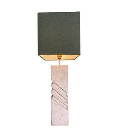 A large Italian 1970s sculptural stone lamp with new bespoke linen shade