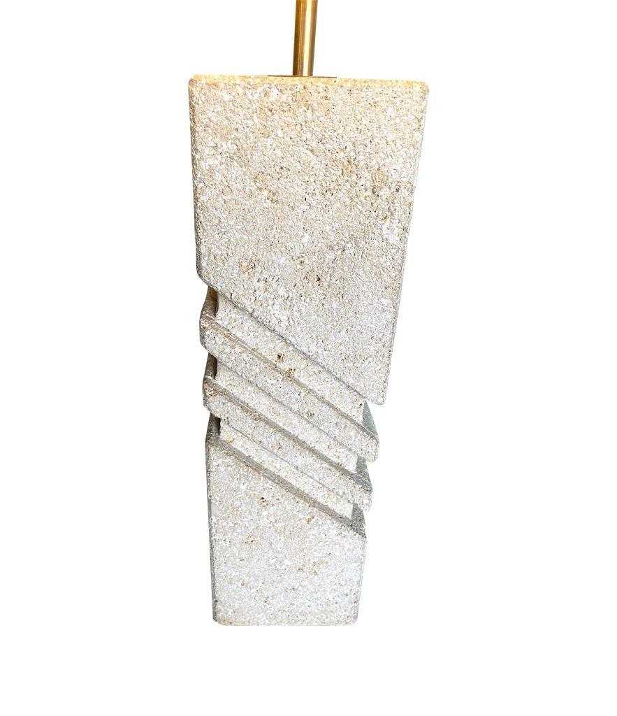 Stone A large Italian 1970s sculptural stone lamp with new bespoke linen shade For Sale