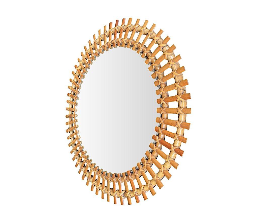 Late 20th Century A large Italian 1970s Split cane bamboo circular mirror For Sale