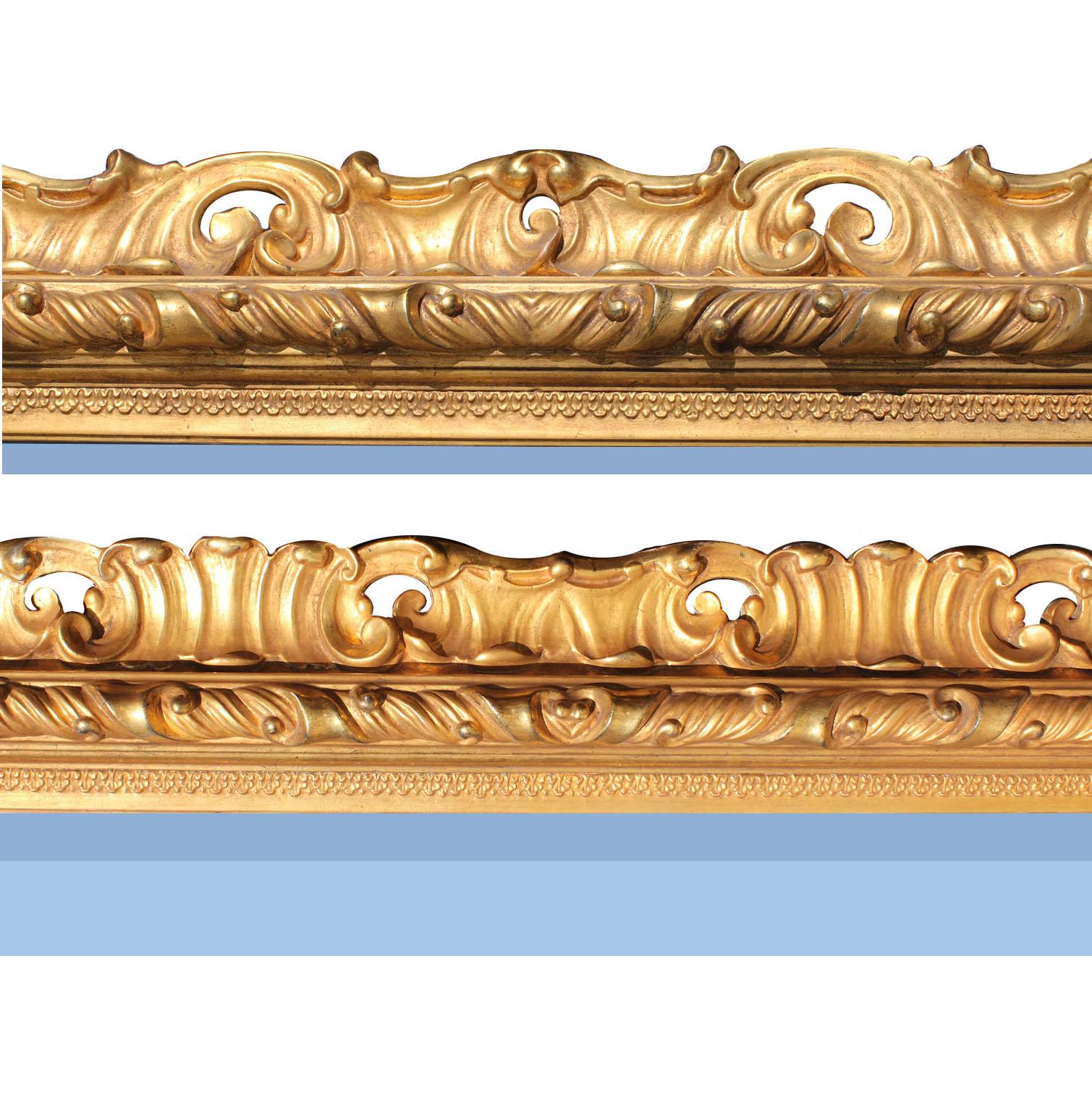 Hand-Carved Large Italian 19th Century Baroque Revival Style Giltwood Carved Mirror Frame For Sale