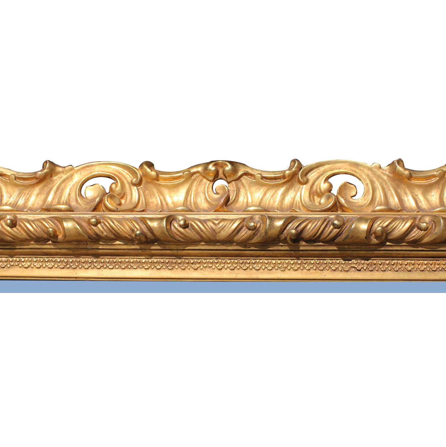 Large Italian 19th Century Baroque Revival Style Giltwood Carved Mirror Frame For Sale 1