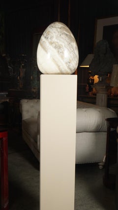 Large Italian Banded Onyx Sculpture Egg on a Pedestal