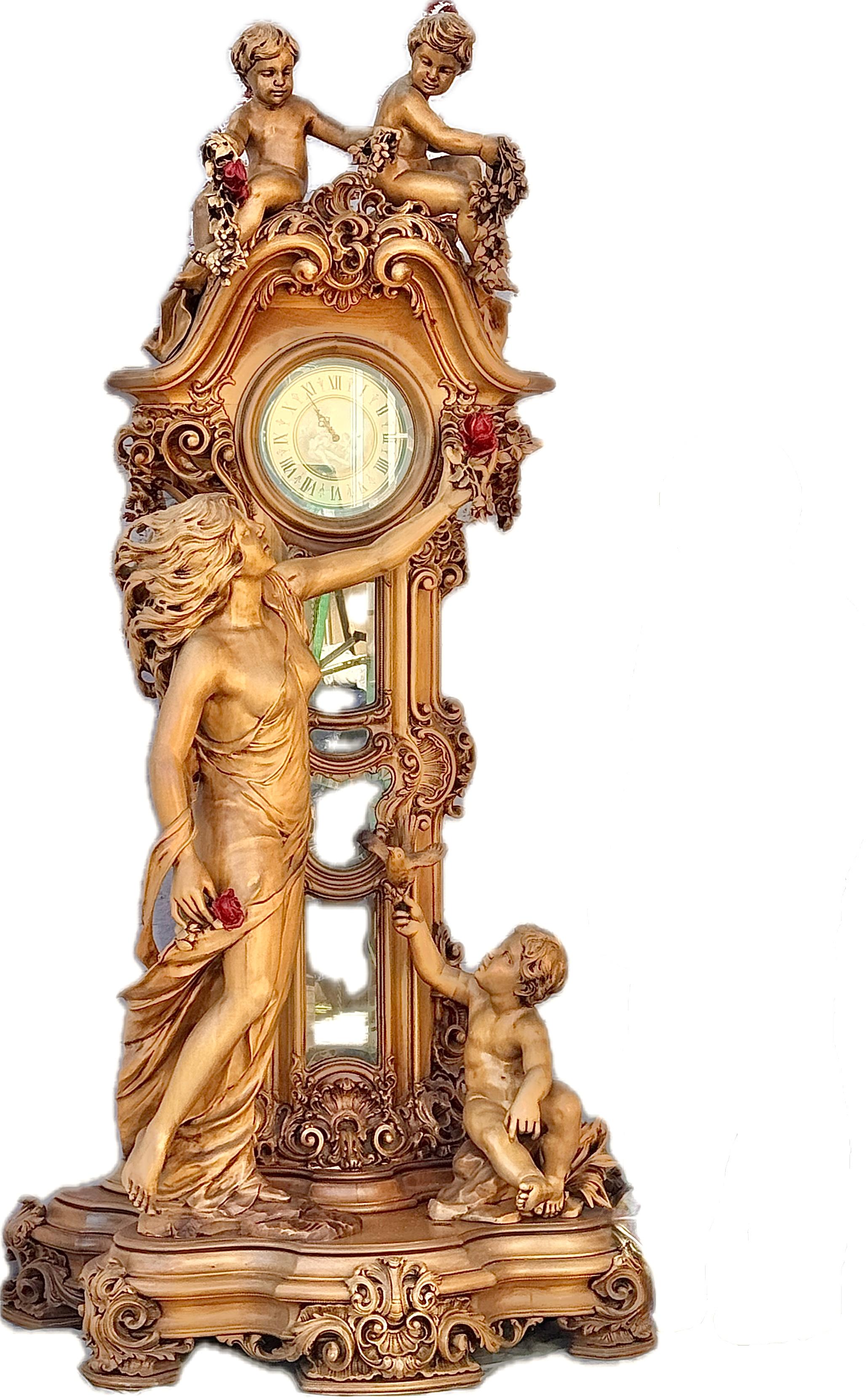 Une grande horloge italienne sculptée figurative à long boîtier en vente 9