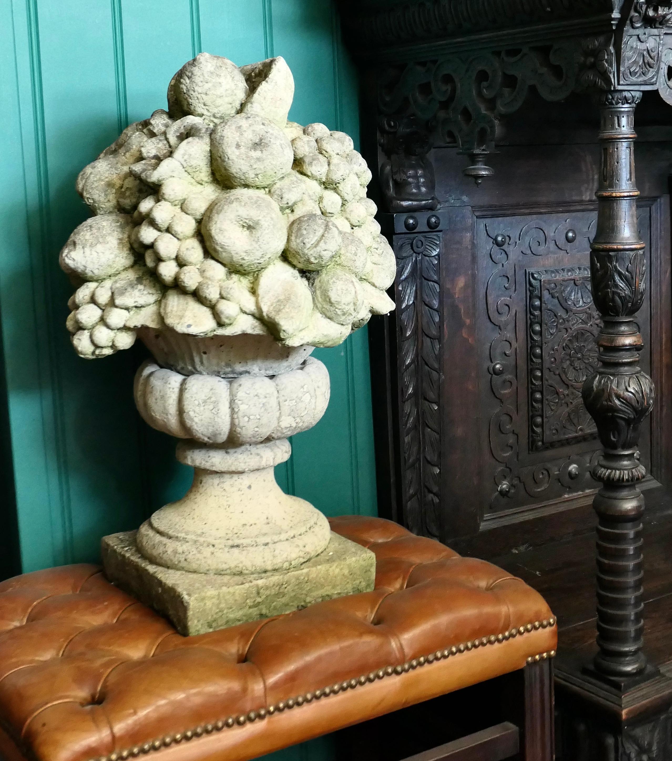 A Large Italian Carved Limestone fruit basket

Baskets like this one have traditionally found their place in Europe in Chateaux and Manor Houses, most commonly in a semi indoor setting like a garden room or entrance 
The fruit bowl is set with