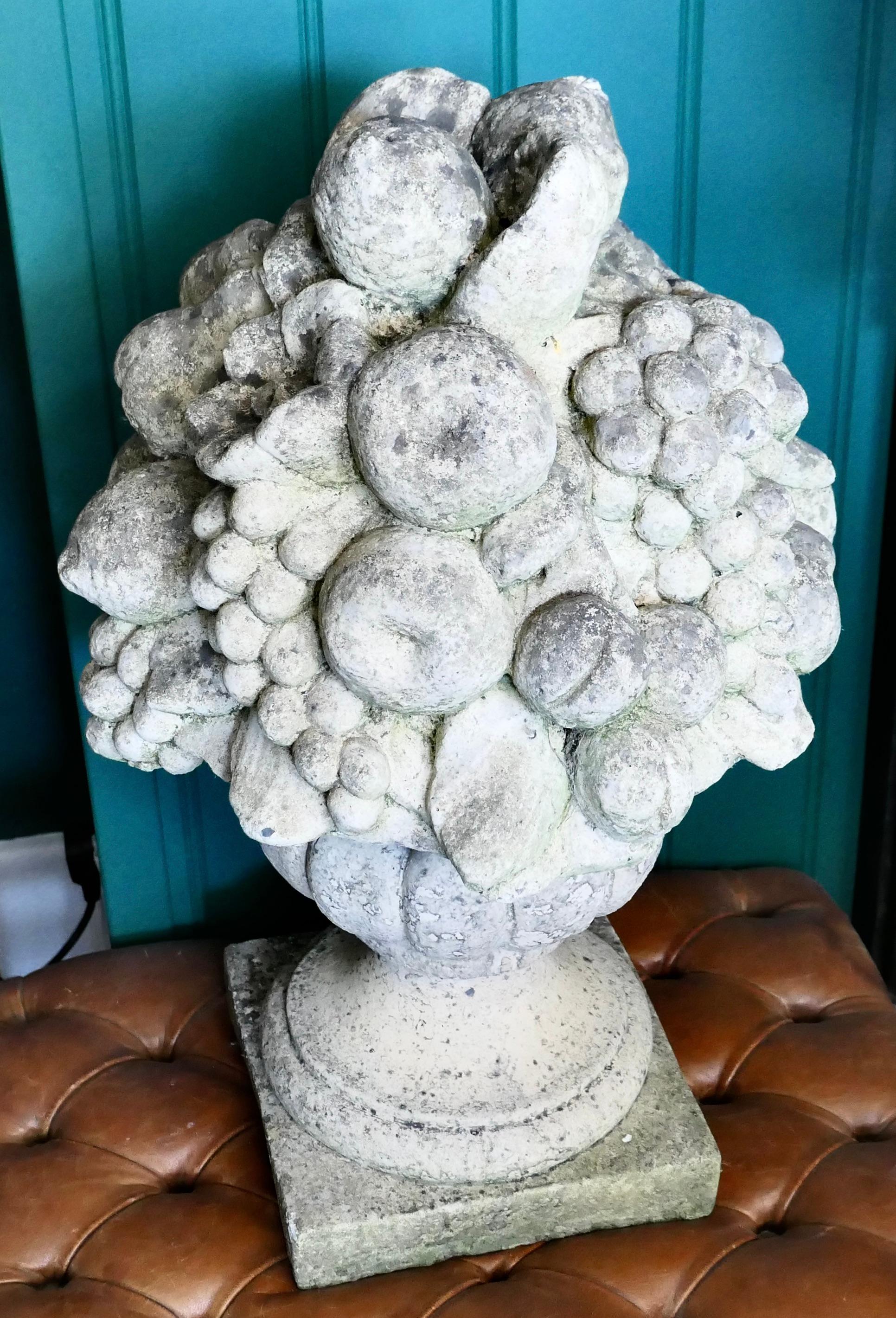 Large Italian Carved Limestone Fruit Basket In Good Condition For Sale In Chillerton, Isle of Wight