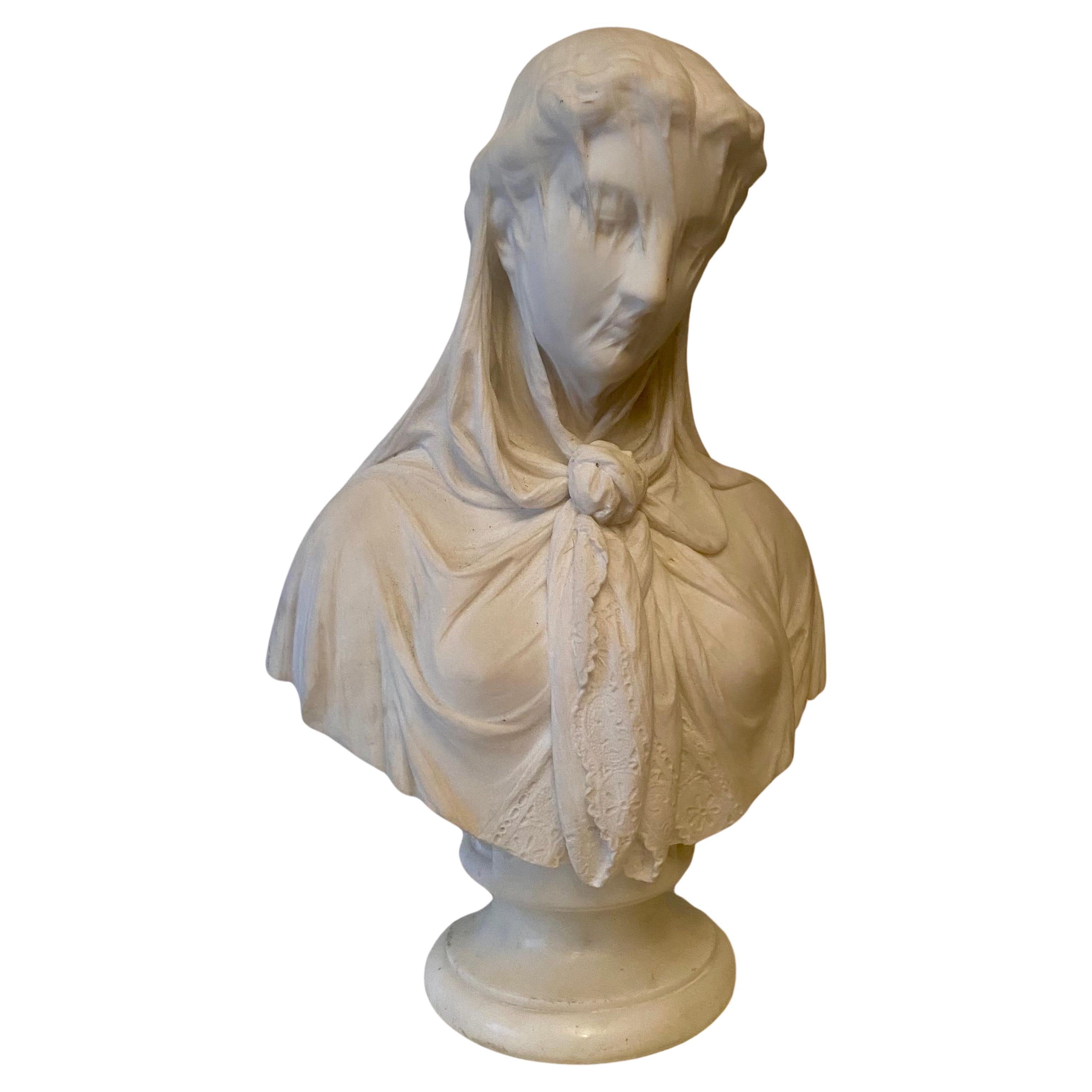 Grand buste italien en marbre sculpté d'une jeune fille voilée par Giuseppe Carnevale  en vente 5