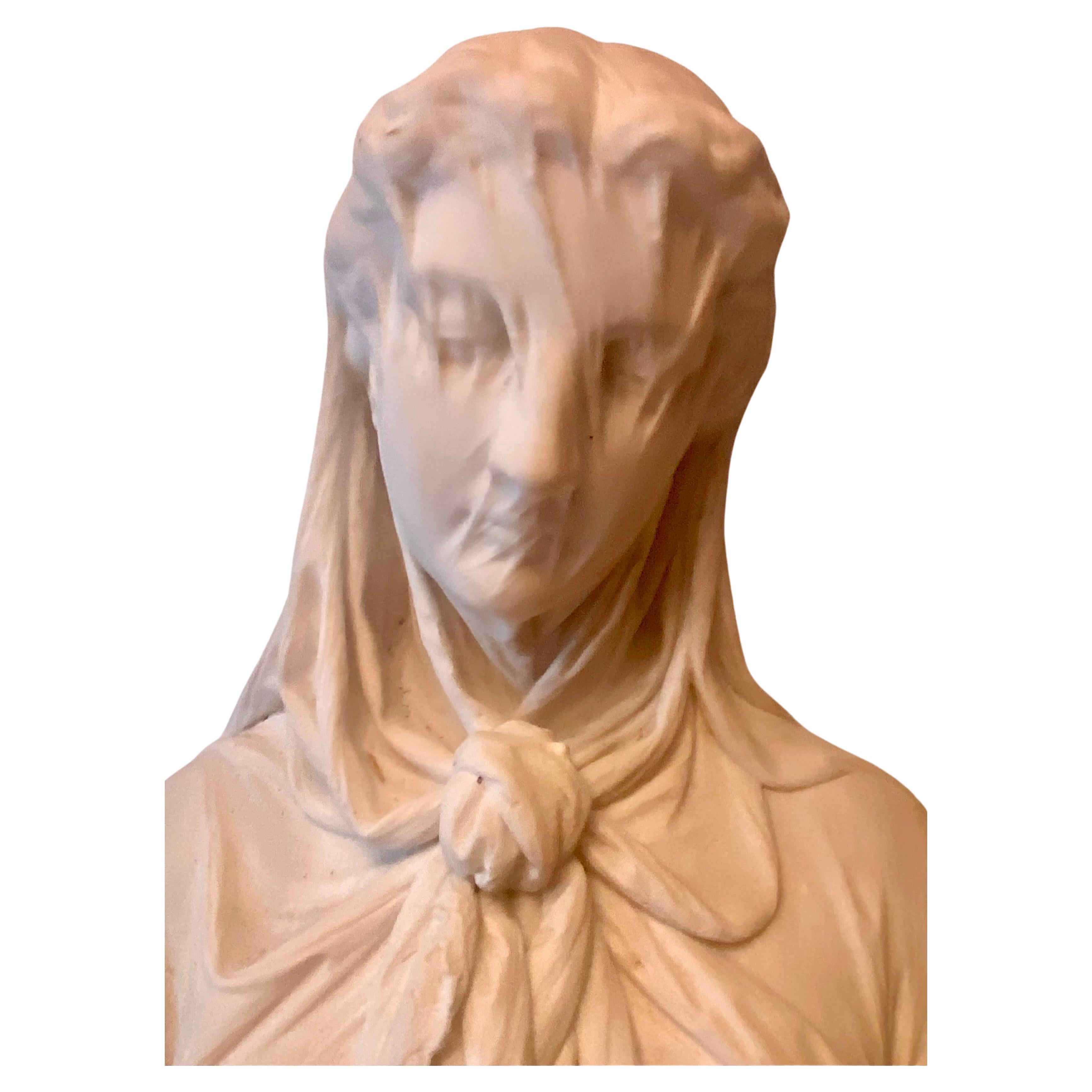 A Large Italian carved marble bust of a veiled Maiden by Giuseppe Carnevale  For Sale 5