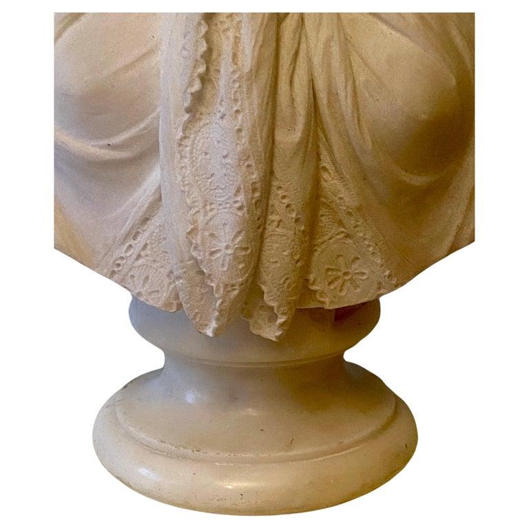 A Large Italian carved marble bust of a veiled Maiden by Giuseppe Carnevale  For Sale 5