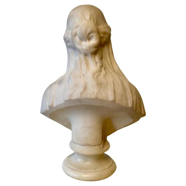 A Large Italian carved marble bust of a veiled Maiden by Giuseppe Carnevale  For Sale 6