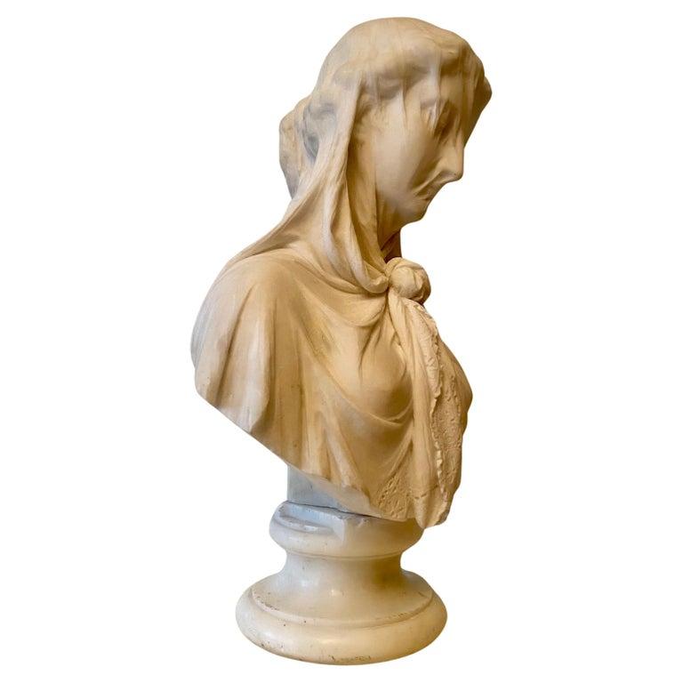 A Large Italian carved marble bust of a veiled Maiden by Giuseppe Carnevale  For Sale 9