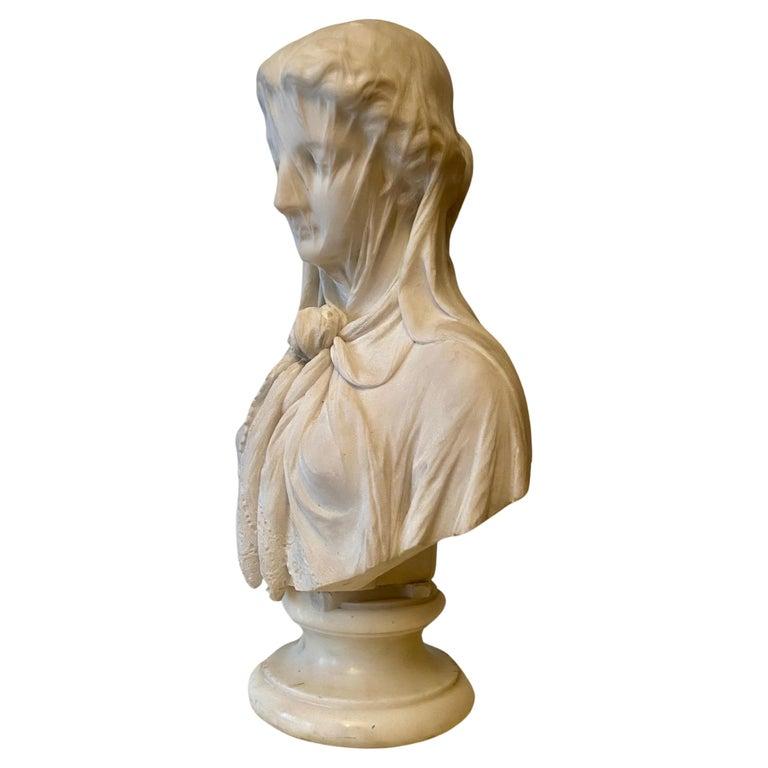 A Large Italian carved marble bust of a veiled Maiden by Giuseppe Carnevale  For Sale 10