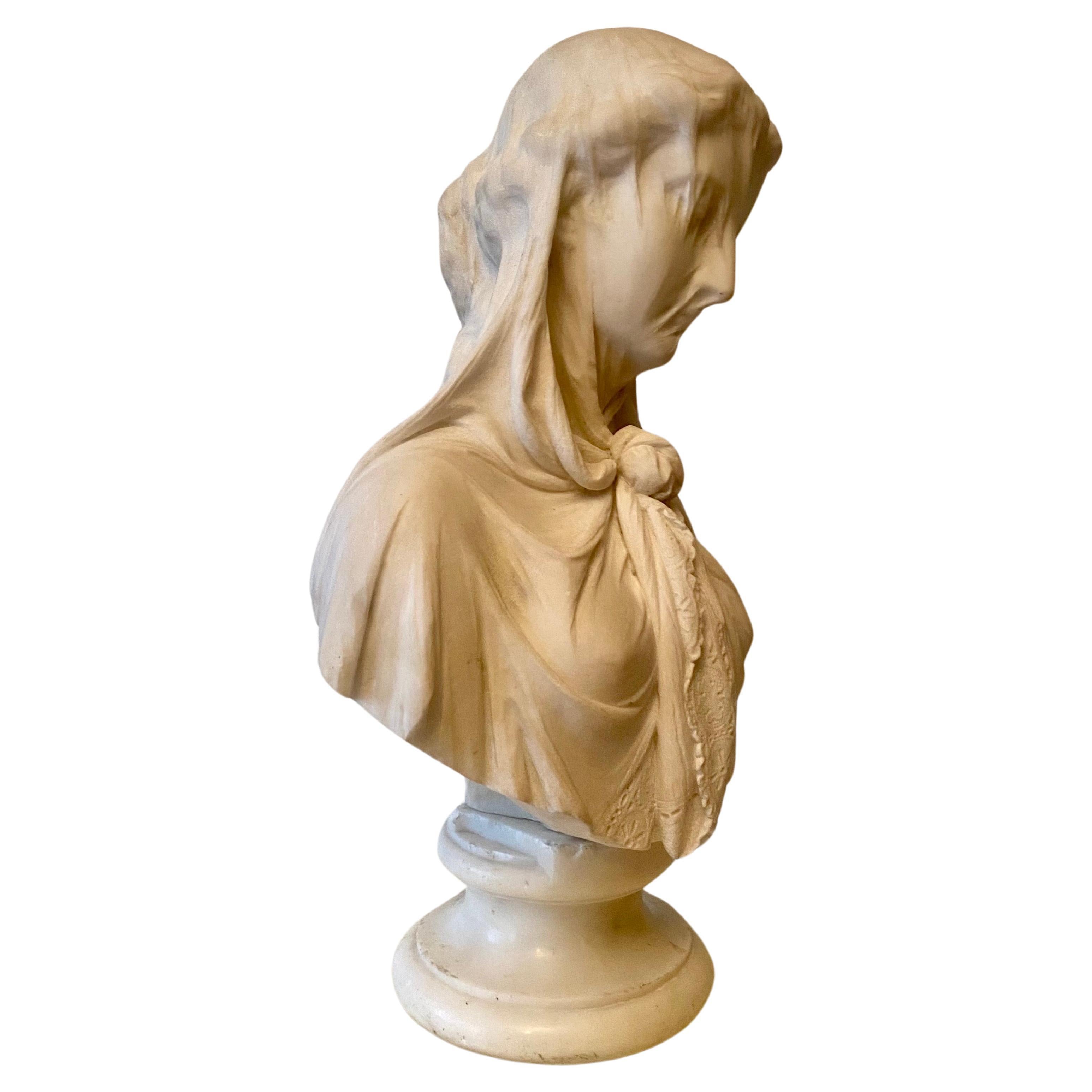 A Large Italian carved marble bust of a veiled Maiden by Giuseppe Carnevale  For Sale 2