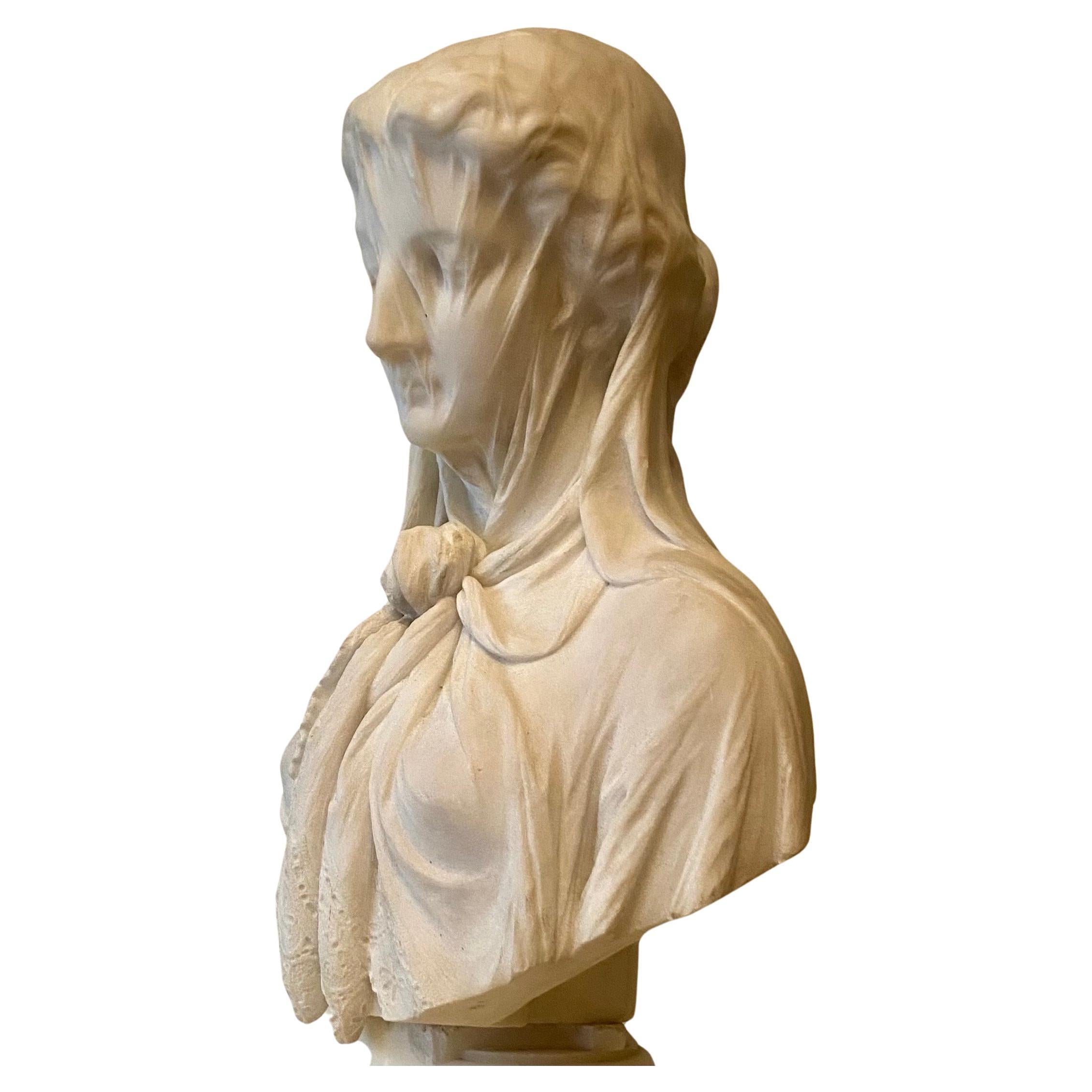 Statuary Marble A Large Italian carved marble bust of a veiled Maiden by Giuseppe Carnevale  For Sale