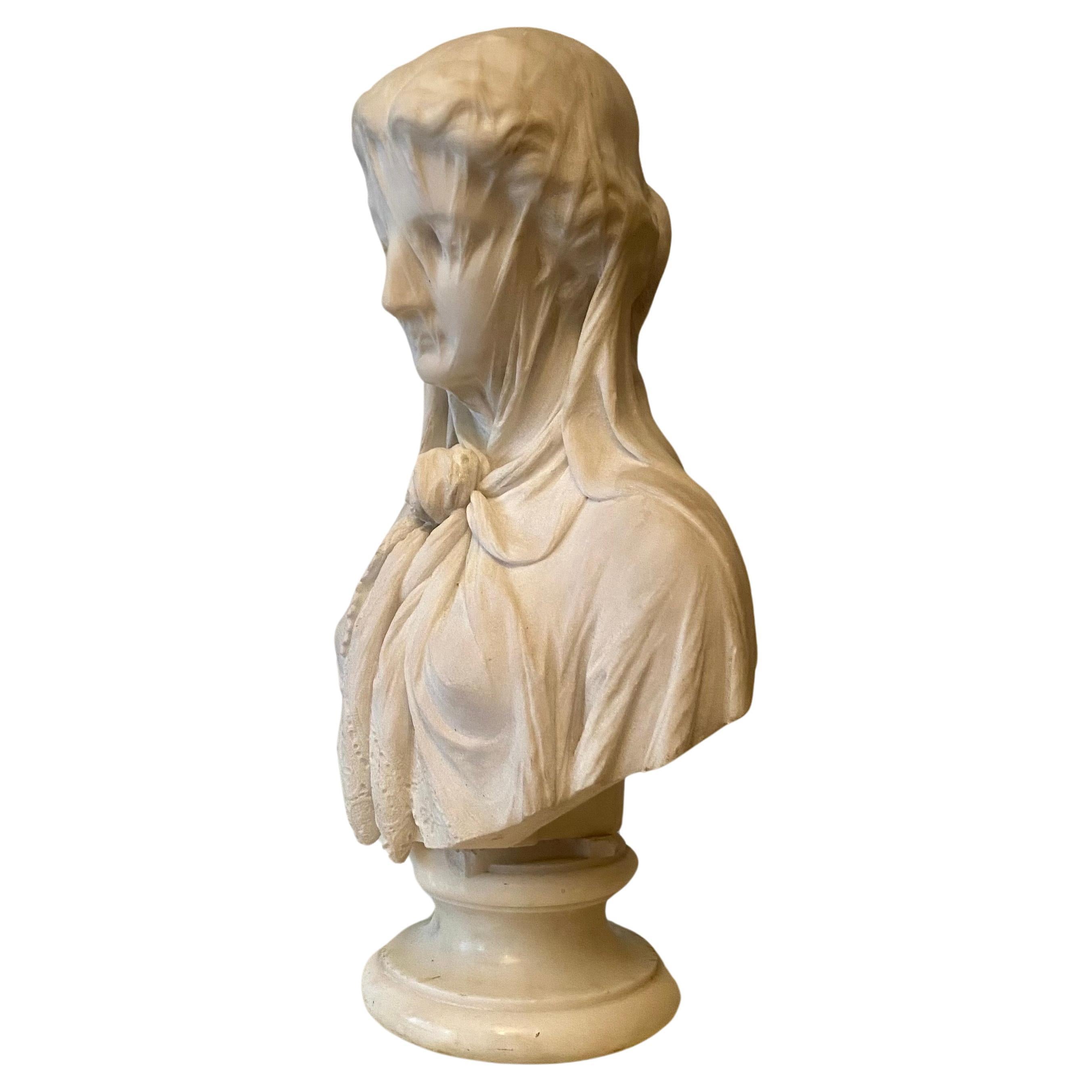 A Large Italian carved marble bust of a veiled Maiden by Giuseppe Carnevale  For Sale 2
