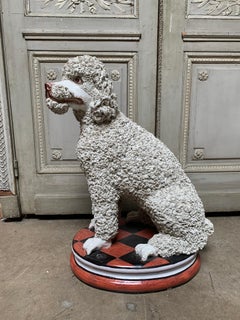Large Mid-Century Italian Ceramic White Standard Poodle Spaghetti Dog Sculpture