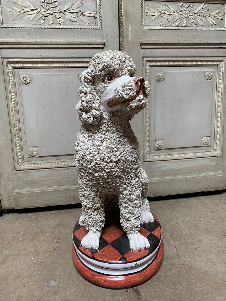 Large MidCentury Italian Ceramic White Standard Poodle Spaghetti Dog