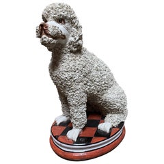 Grande sculpture italienne du milieu du siècle dernier, en céramique blanche, chien spaghetti standard