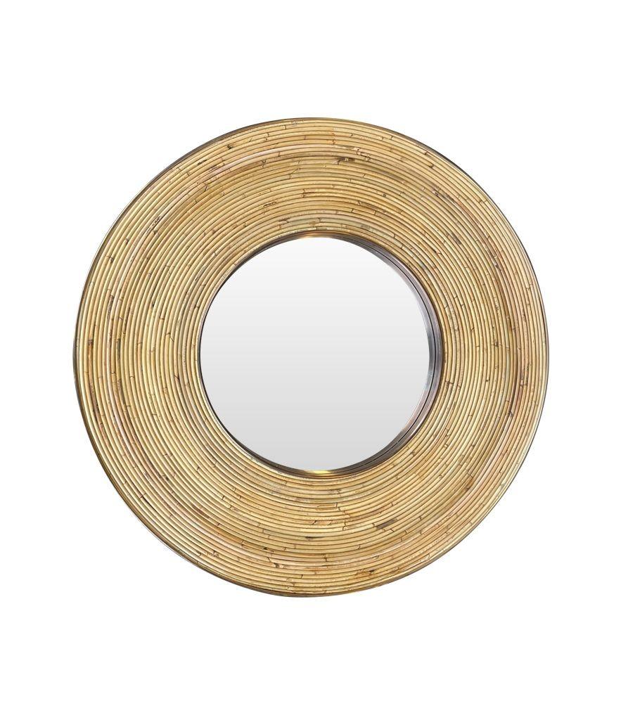 Large Italian Circular Bamboo and Brass Mirror For Sale 5