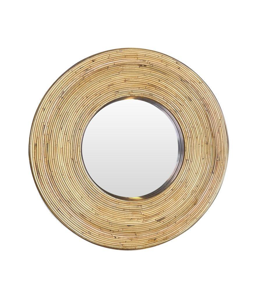 A large Italian circular bamboo and brass mirror.