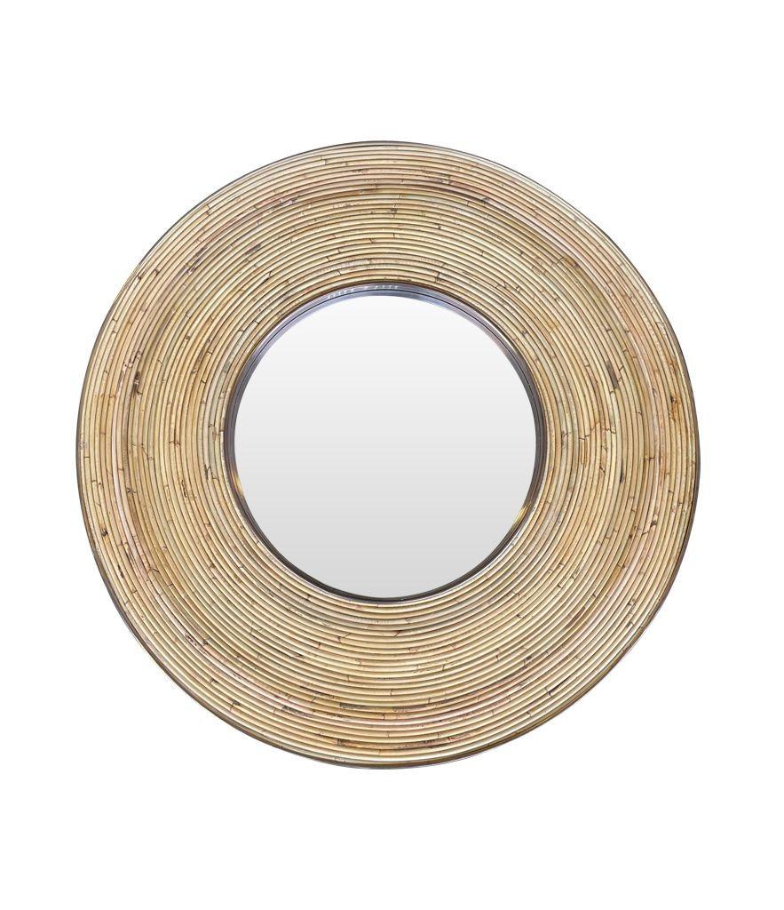 Contemporary Large Italian Circular Bamboo and Brass Mirror For Sale