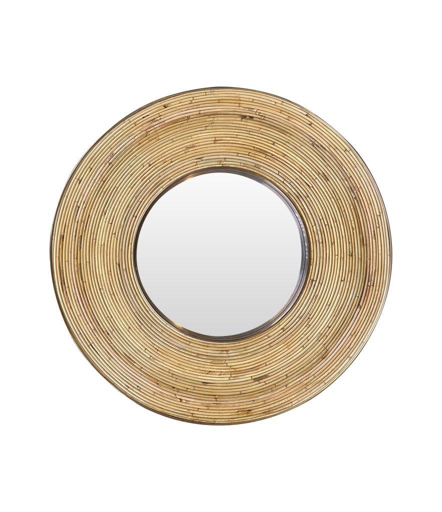 Large Italian Circular Bamboo and Brass Mirror For Sale 1