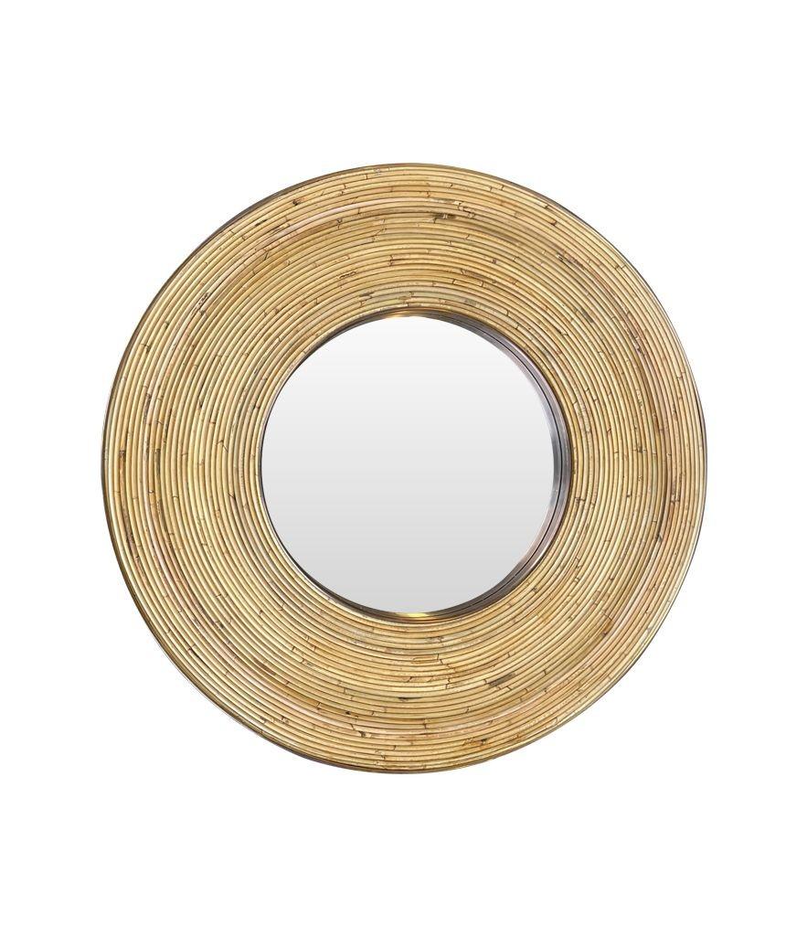 Ein großer runder italienischer Spiegel aus Bambus und Messing im Angebot 2