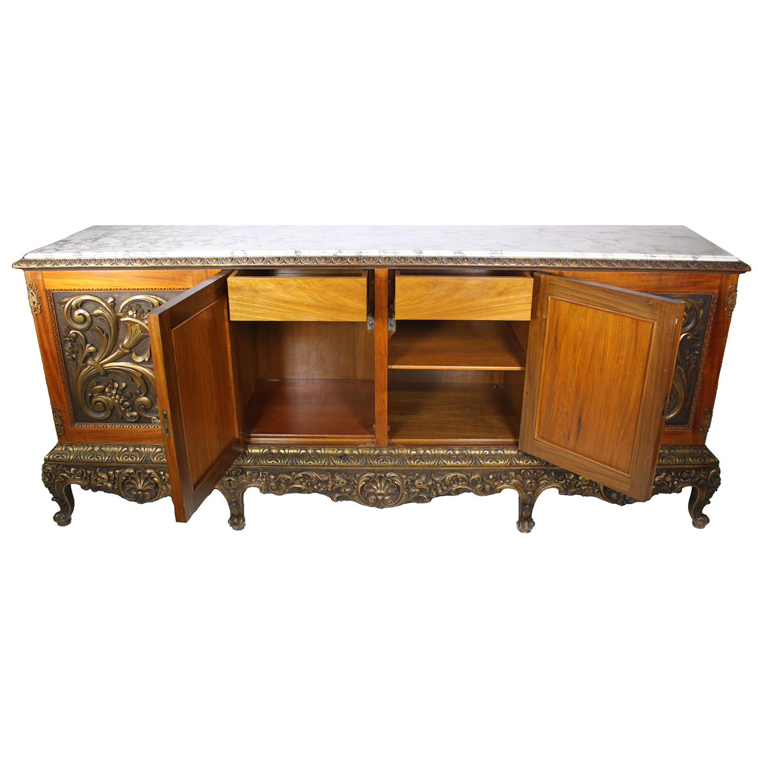 Large Italian Early 20th Century Gildwood Carved Server Buffet with Marble Top For Sale 2