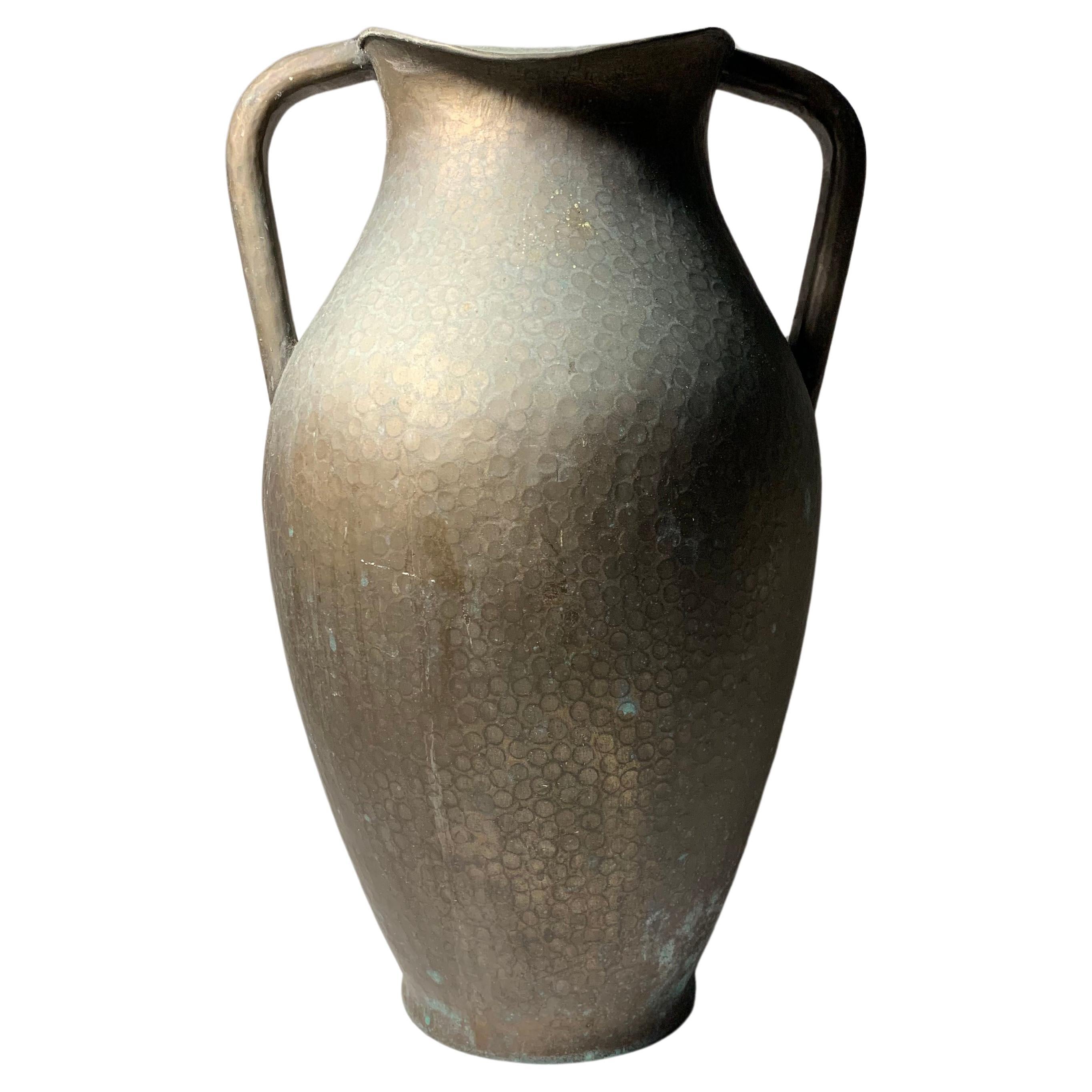 A Large Italian Egidio Casagrande Hammered Brass Garden Urn Vase For Sale