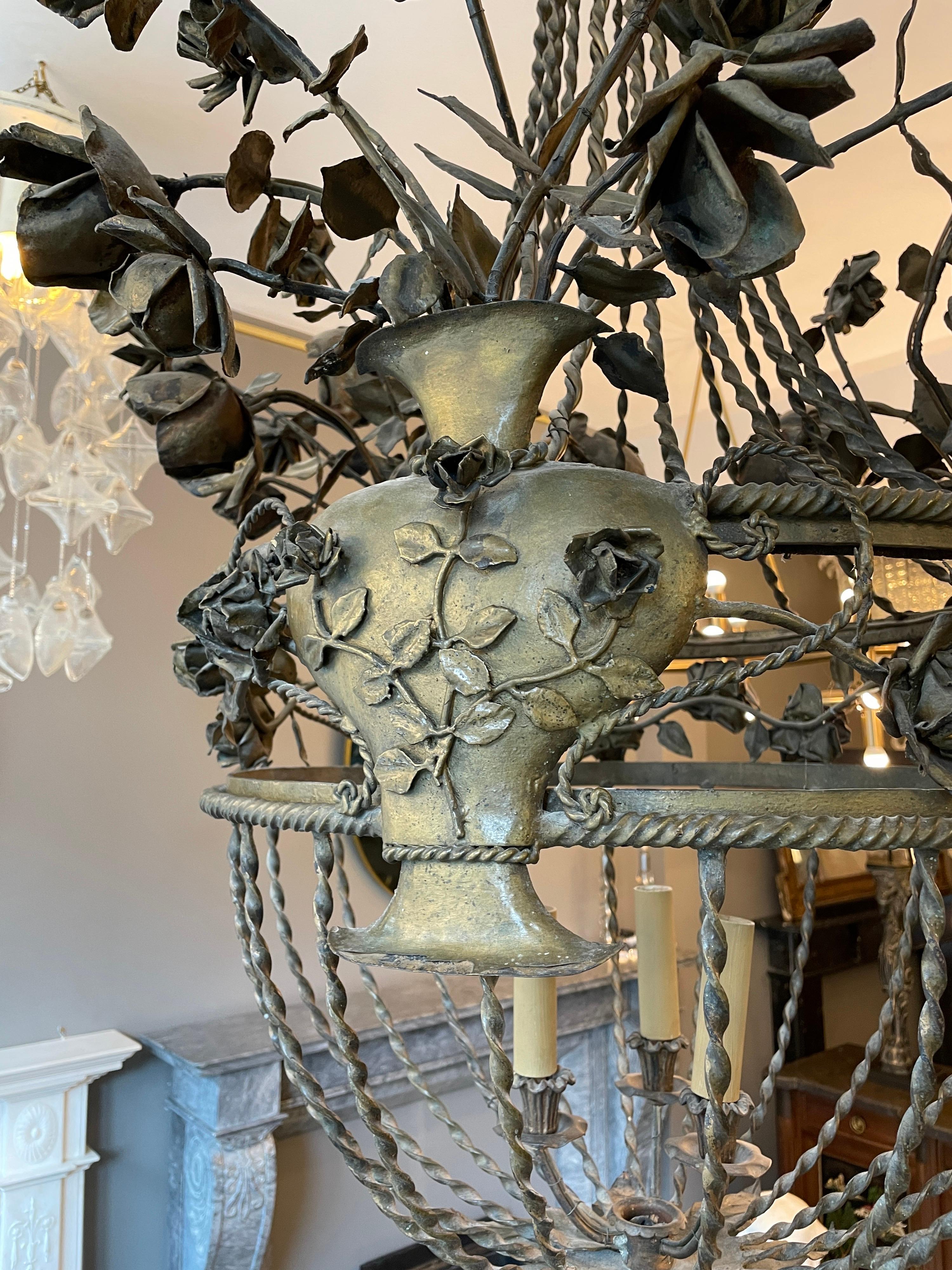 A Large Italian Gilt and Wrought Iron Chandelier 3