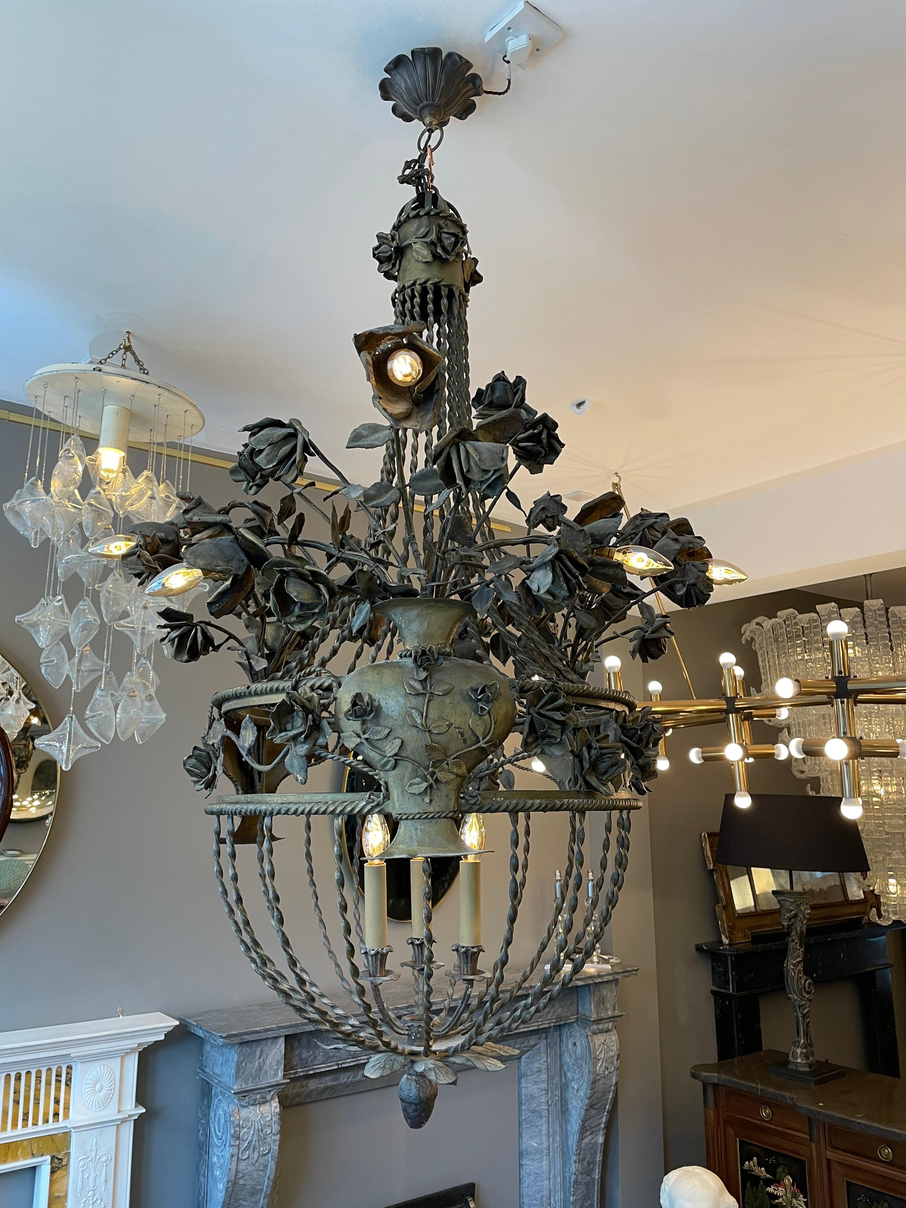 A Large Italian Gilt and Wrought Iron Chandelier 5