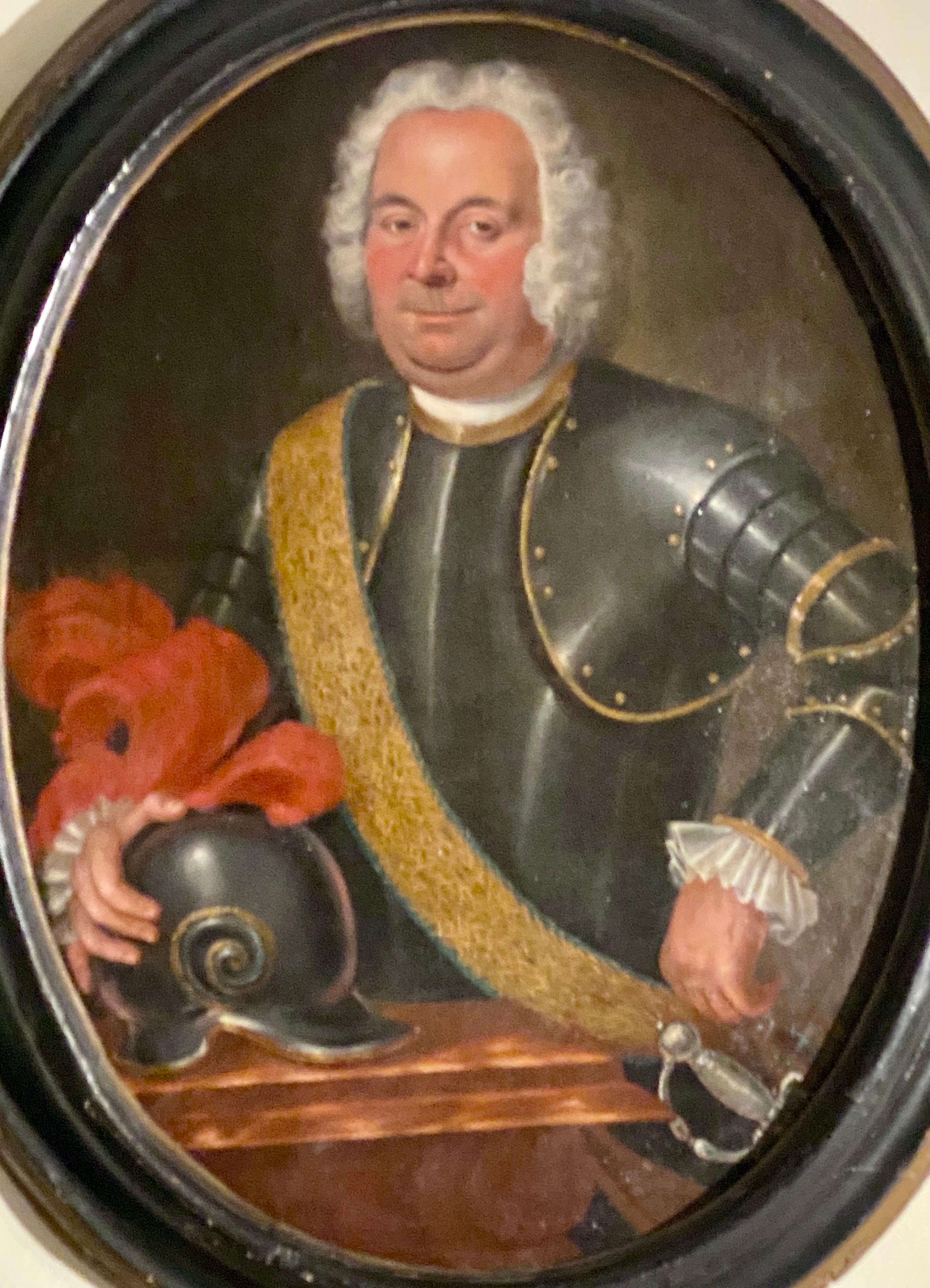 A Large Important old master Italian 18th century oil painting portrait of a man in armour holding a helmut in his hand 
Impressive size 35.5 Inches ( 90cm) high and 28 Inches (71cm) wide 
The frame is. 44 Inches ( 112cm) high and 36.5 Inches