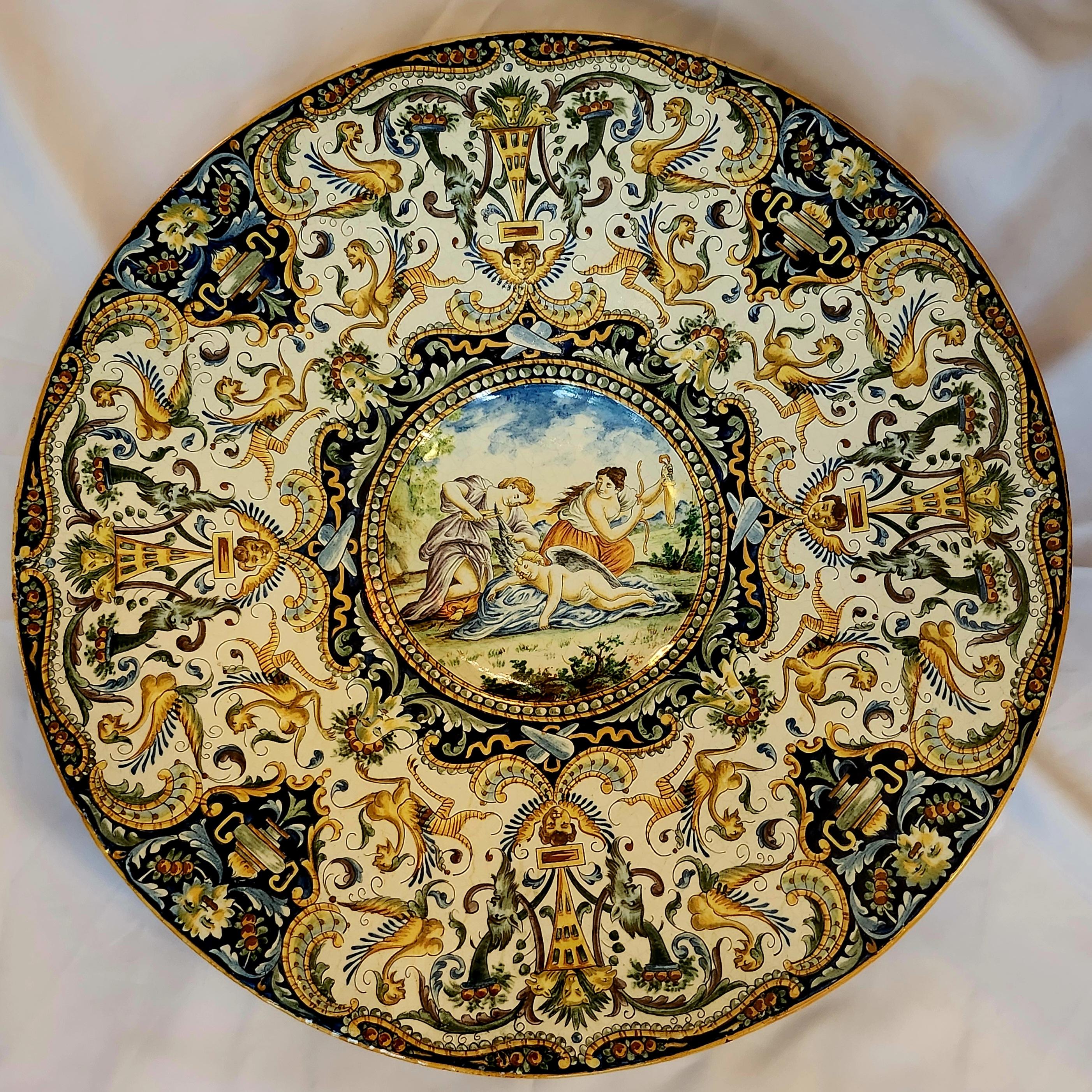Maiolica chargers are large, decorative ceramic plates that are part of the broader tradition of Maiolica pottery, a type of tin-glazed earthenware produced in Italy since the Renaissance period. These chargers are not just simple dishes but are