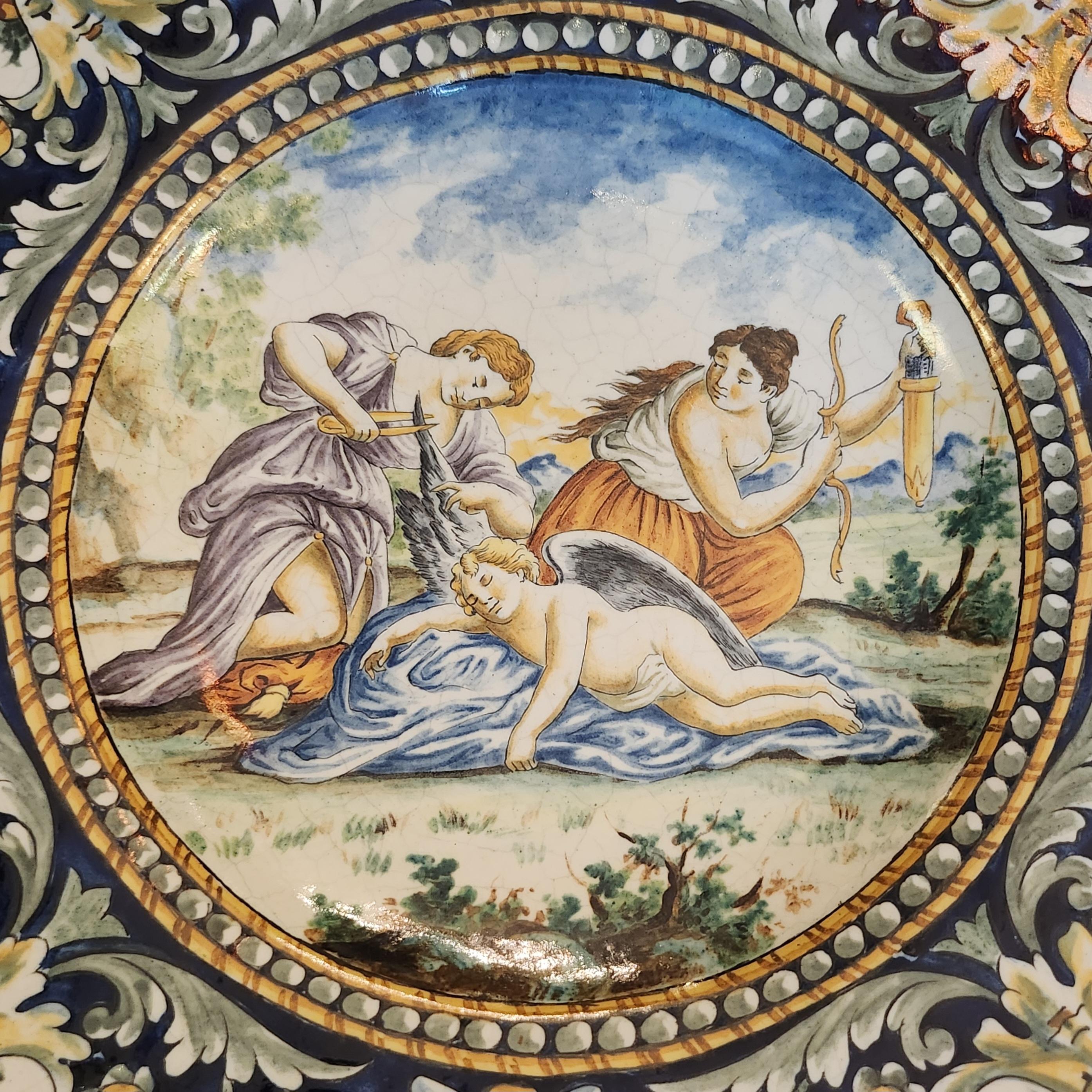 Großes italienisches Maiolica-Wandgeschirr, 19. Jahrhundert (Handbemalt) im Angebot