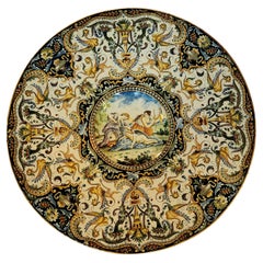 Großes italienisches Maiolica-Wandgeschirr, 19. Jahrhundert