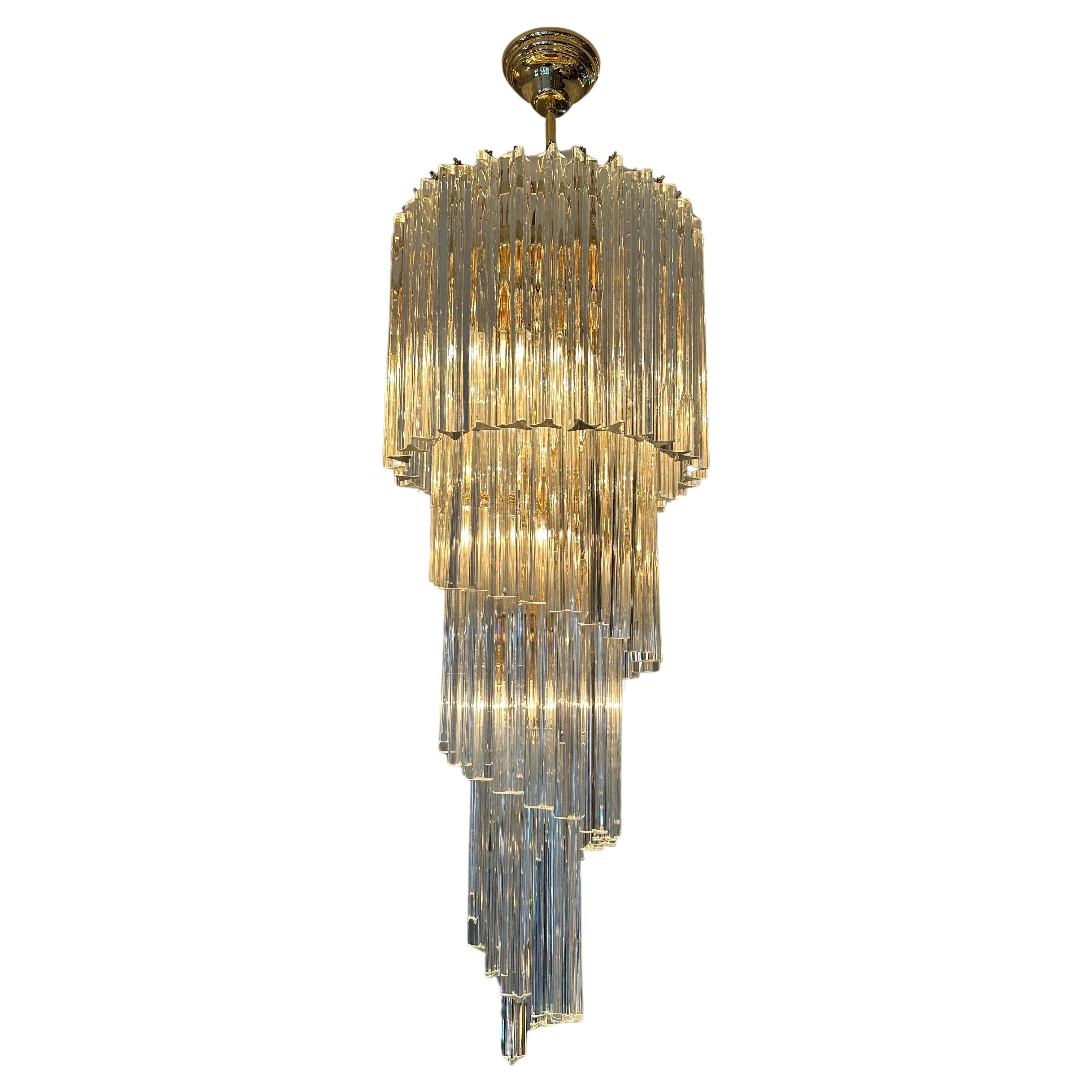 A large Italian Murano Glass Spiral Chandelier By Novaresi  For Sale