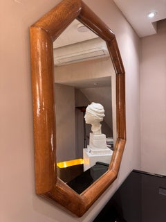 Grand miroir mural octogonal italien en cuir