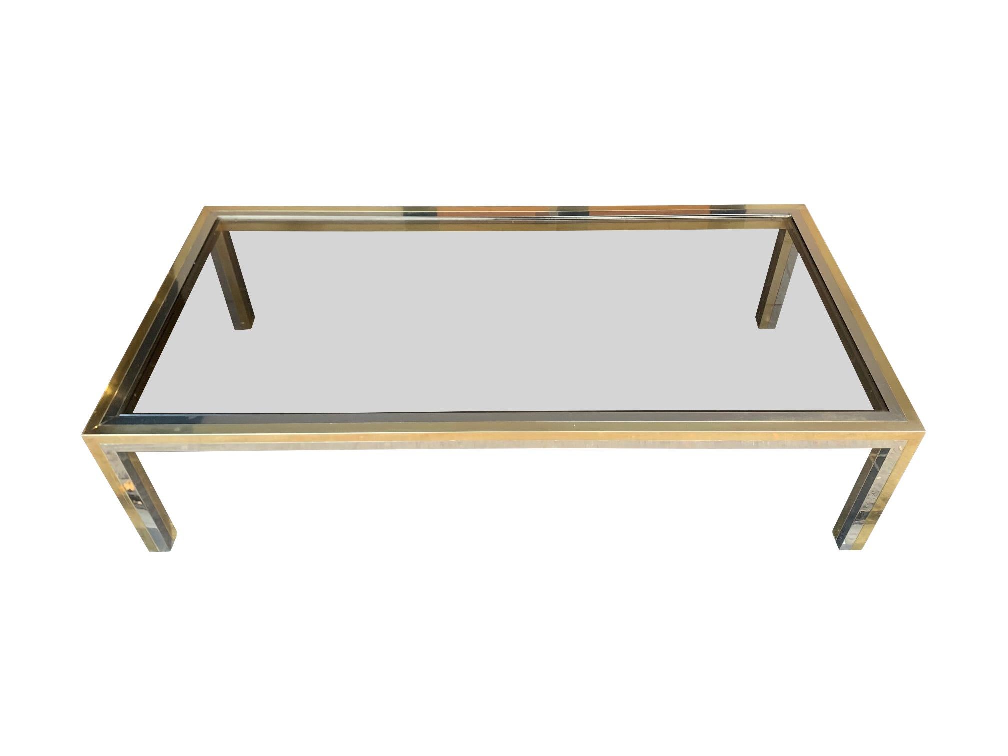 Large Italian Romeo Rega Crome and Brass Coffee Table with Smoked Glass Top 3