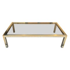 Large Italian Romeo Rega Crome and Brass Coffee Table with Smoked Glass Top