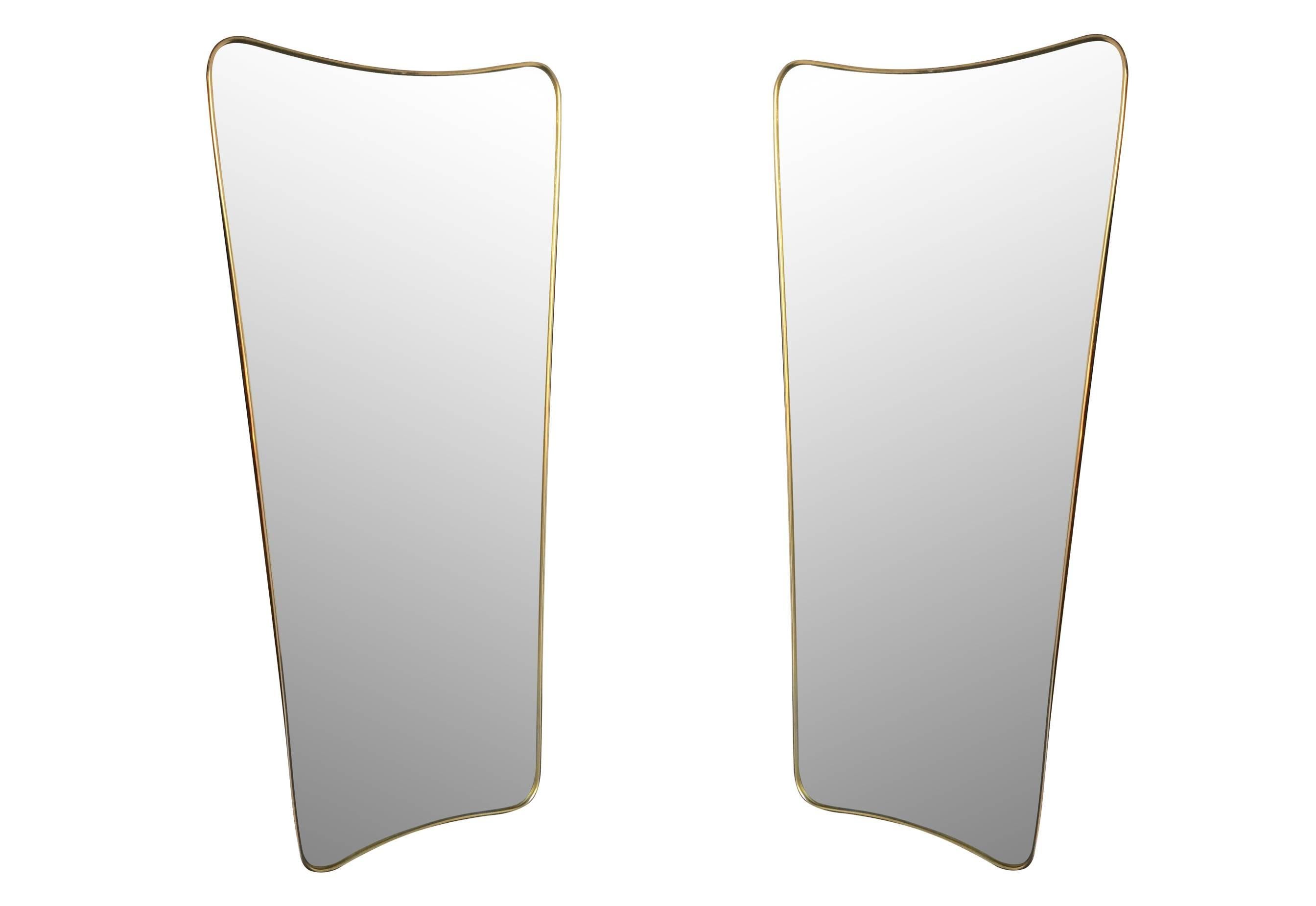 Large Italian Shield Mirror With Brass Surround In The Style Of Gio Ponti 5