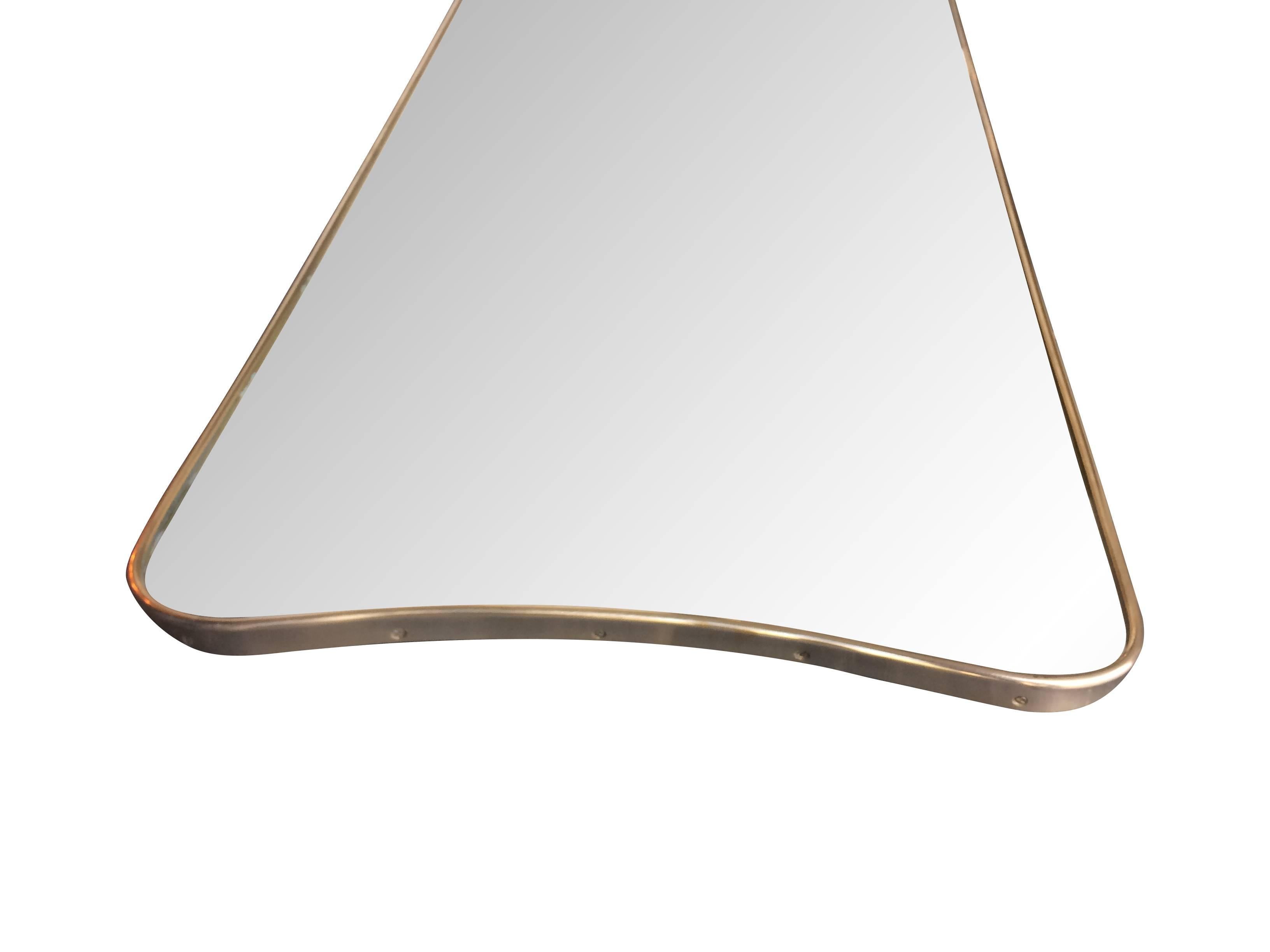 Contemporary Large Italian Shield Mirror With Brass Surround In The Style Of Gio Ponti