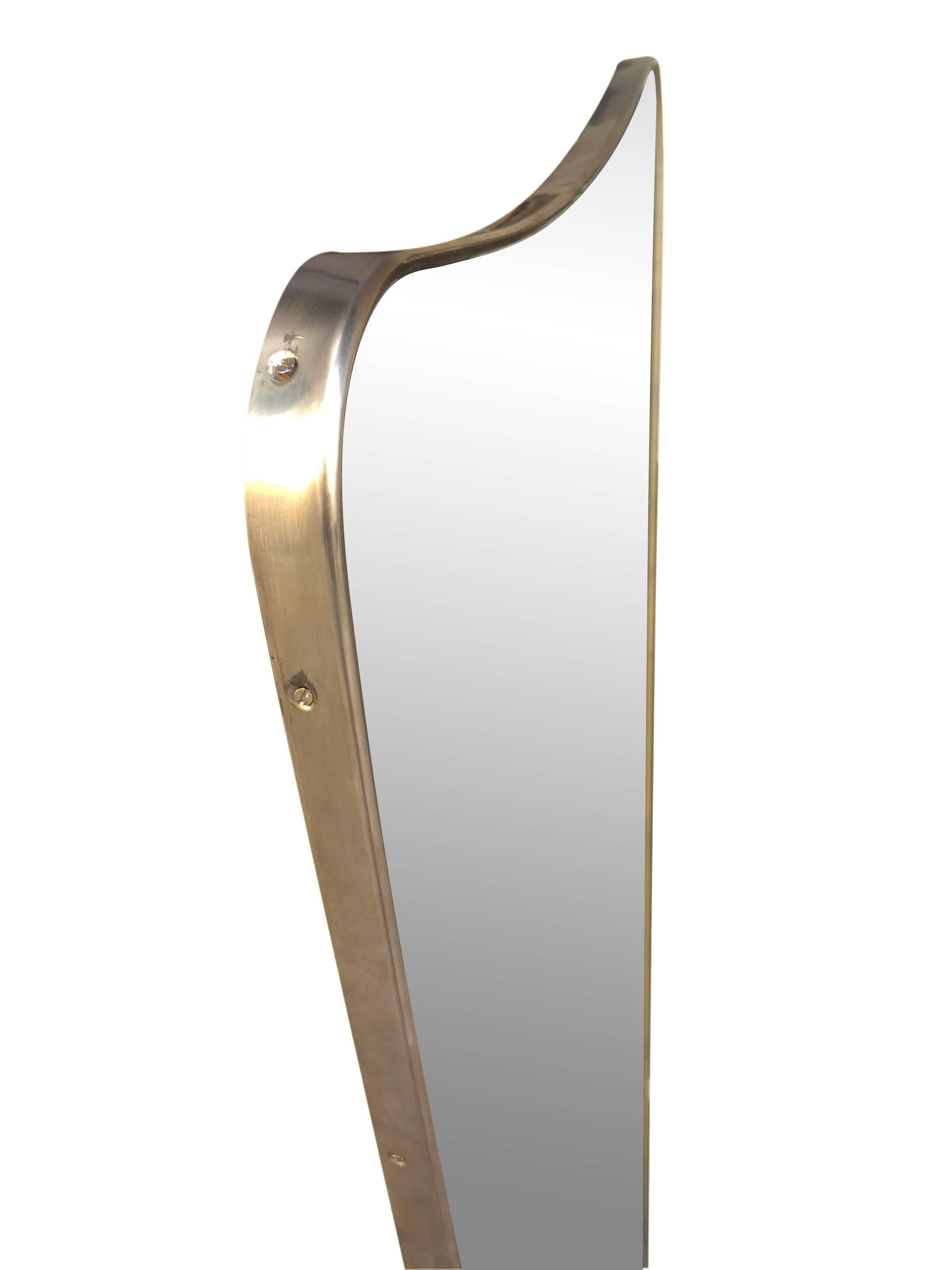 Large Italian Shield Mirror With Brass Surround In The Style Of Gio Ponti 3