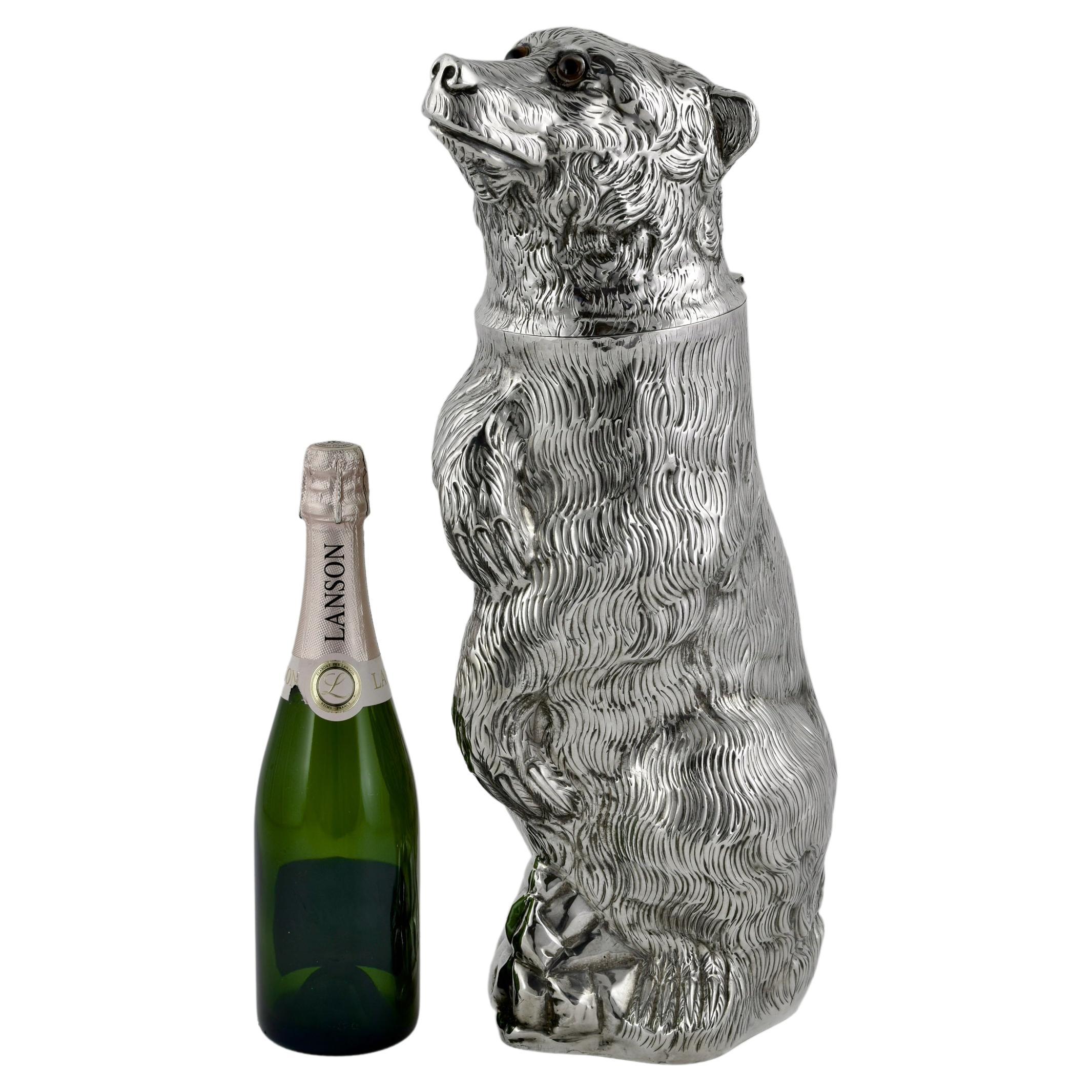 A Large Italian Silver plated wine cooler bottle holder in the form of