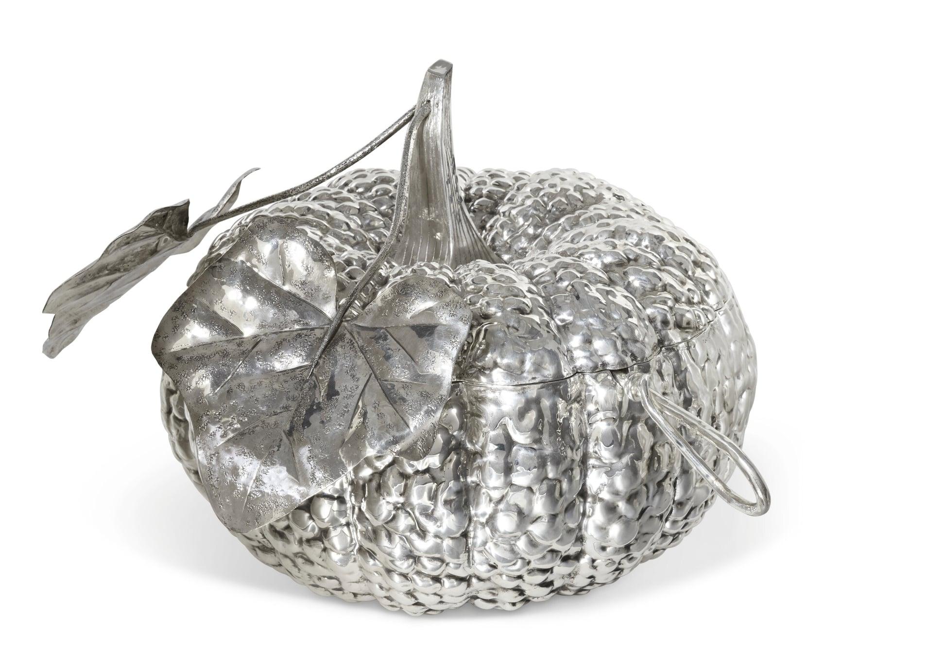 Women's or Men's A Large Italian Silver Pumpkin Soup Tureen and Ladle by Mario Buccellati, Milan For Sale