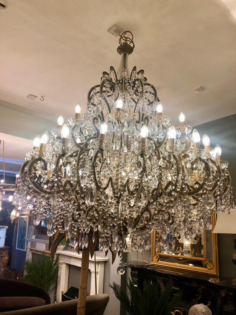 Crystal Large Italian Traditional Florentine Two-Tiered 36 Arm Chandelier