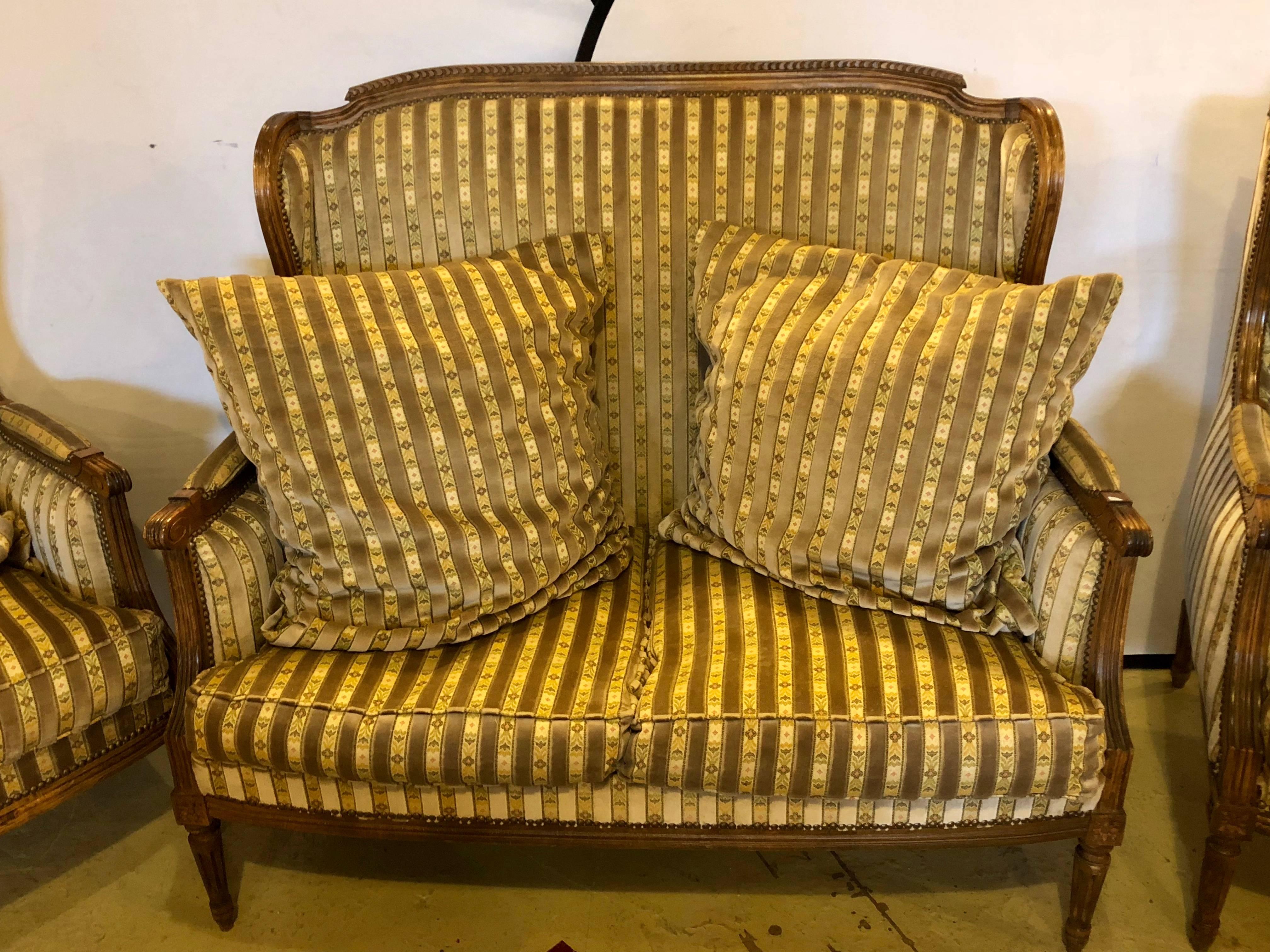 Large Jansen Style Louis XVI Living Room Suite Couch and Two Lounge Chairs 4
