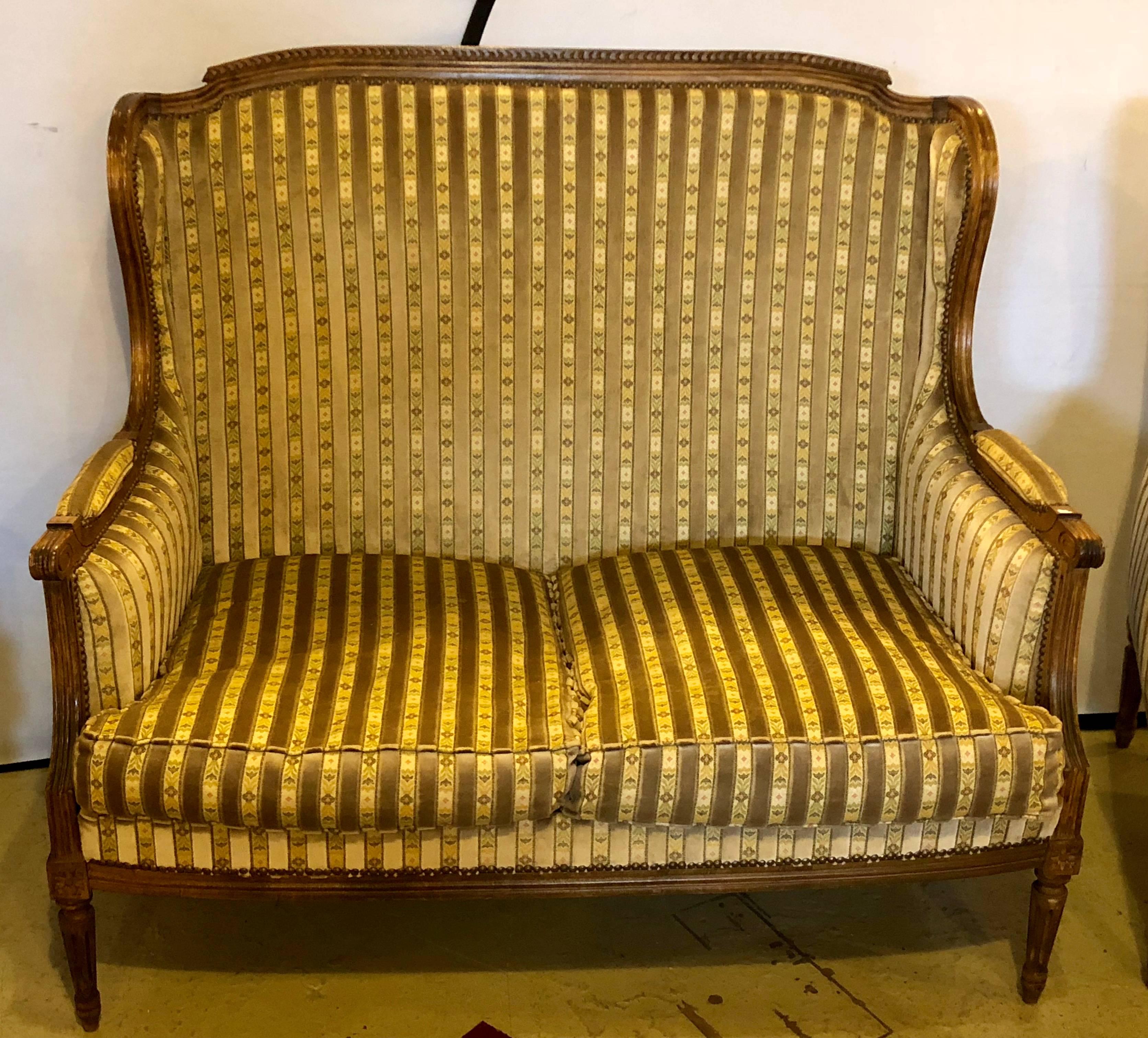 Large Jansen Style Louis XVI Living Room Suite Couch and Two Lounge Chairs 6