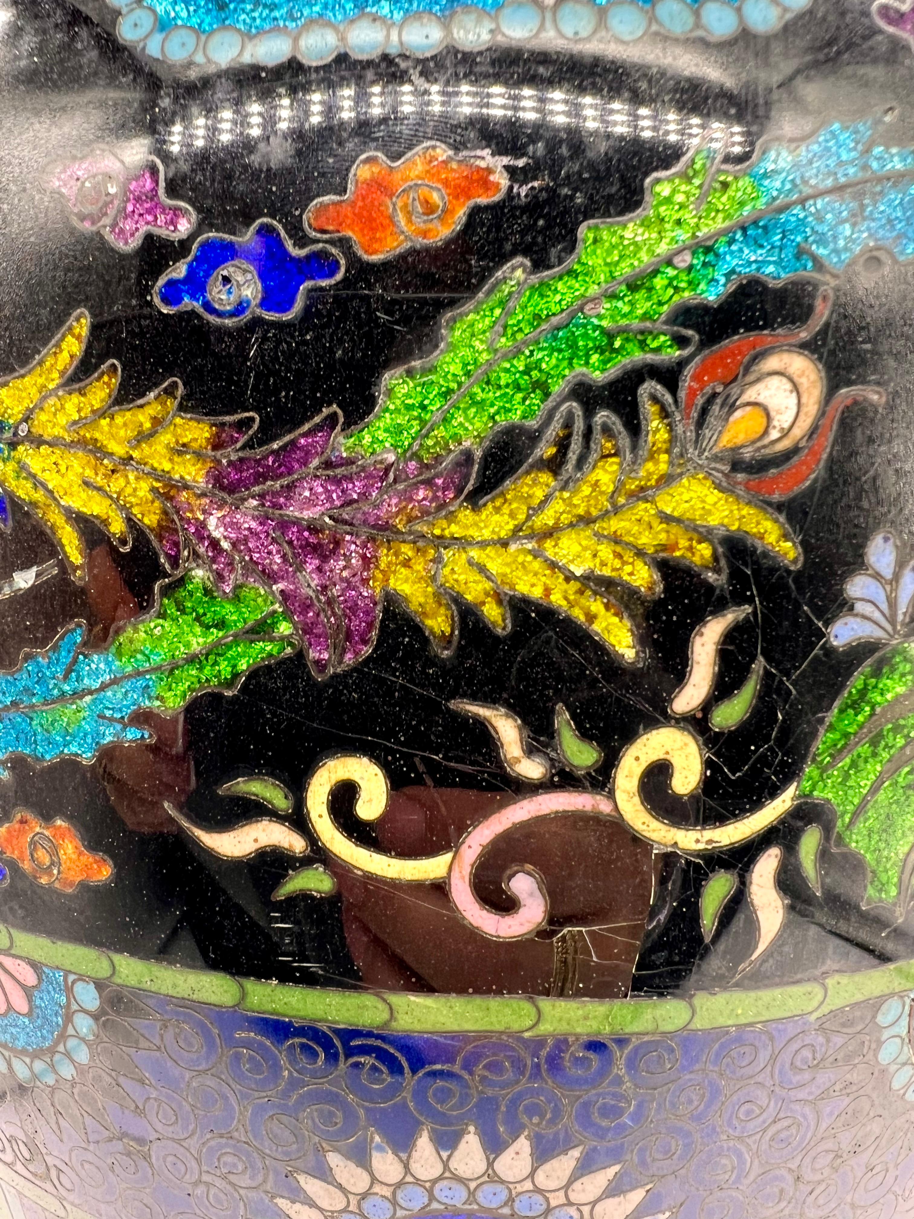 Gran jarrón balaustre japonés Ginbari de cloisonné . Periodo Meiji. en venta 6